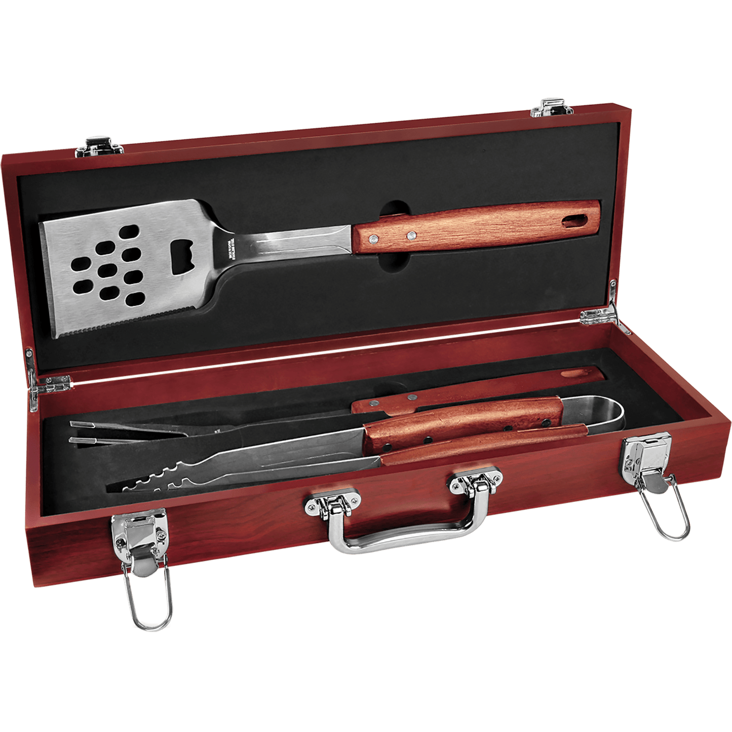 Personalized Rosewood Finish BBQ Gift Set - Stainless Steel