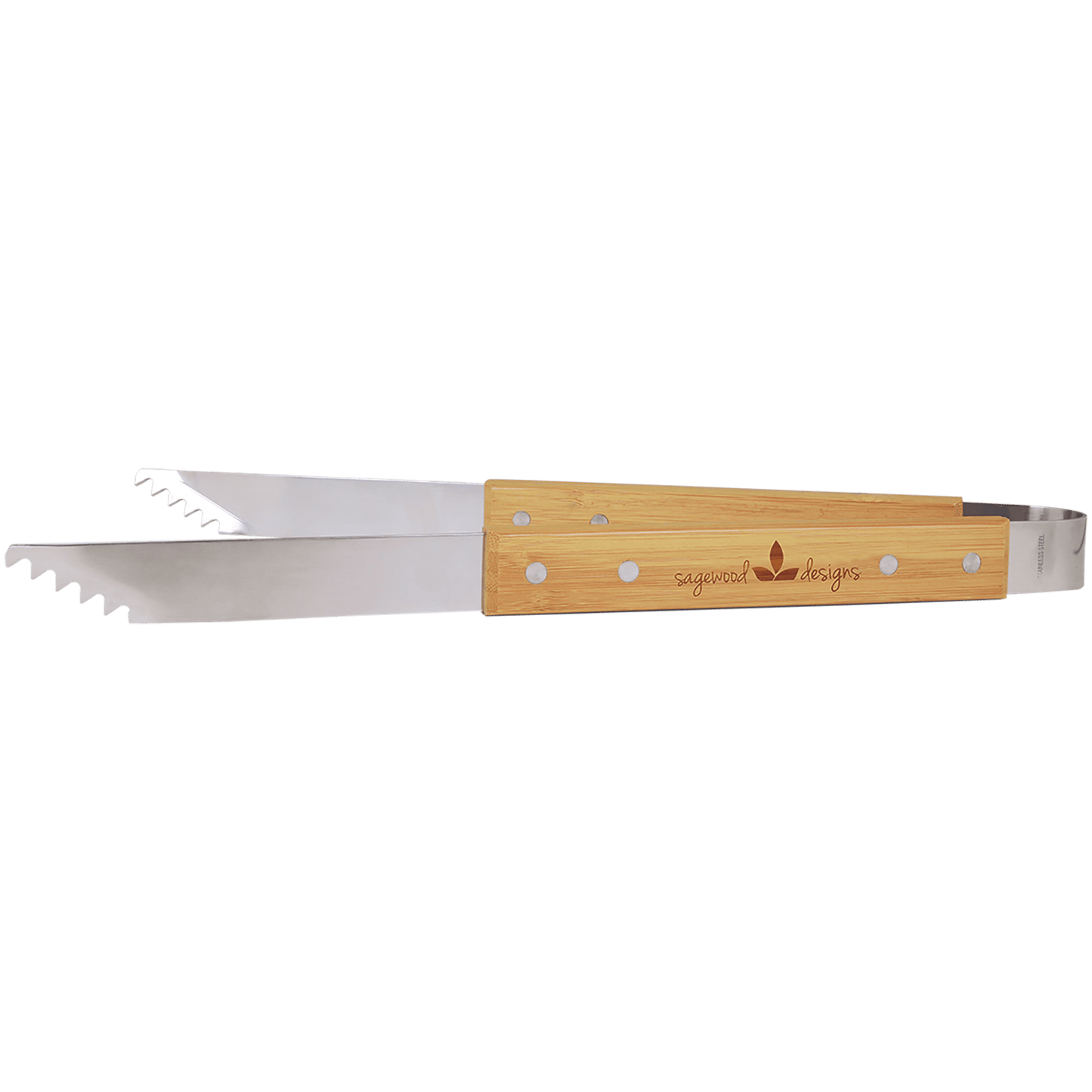 Personalized Stainless Steel BBQ Tongs with Bamboo Handle