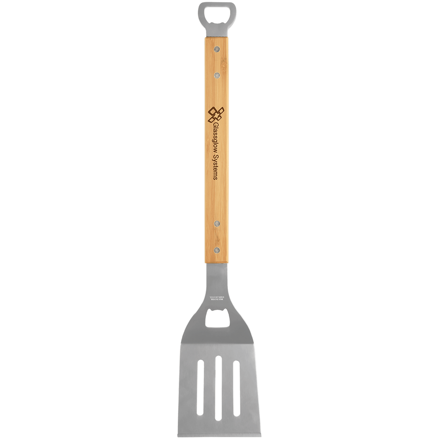 BBQ Spatula with 2 Personalized Bottle Openers - Bamboo