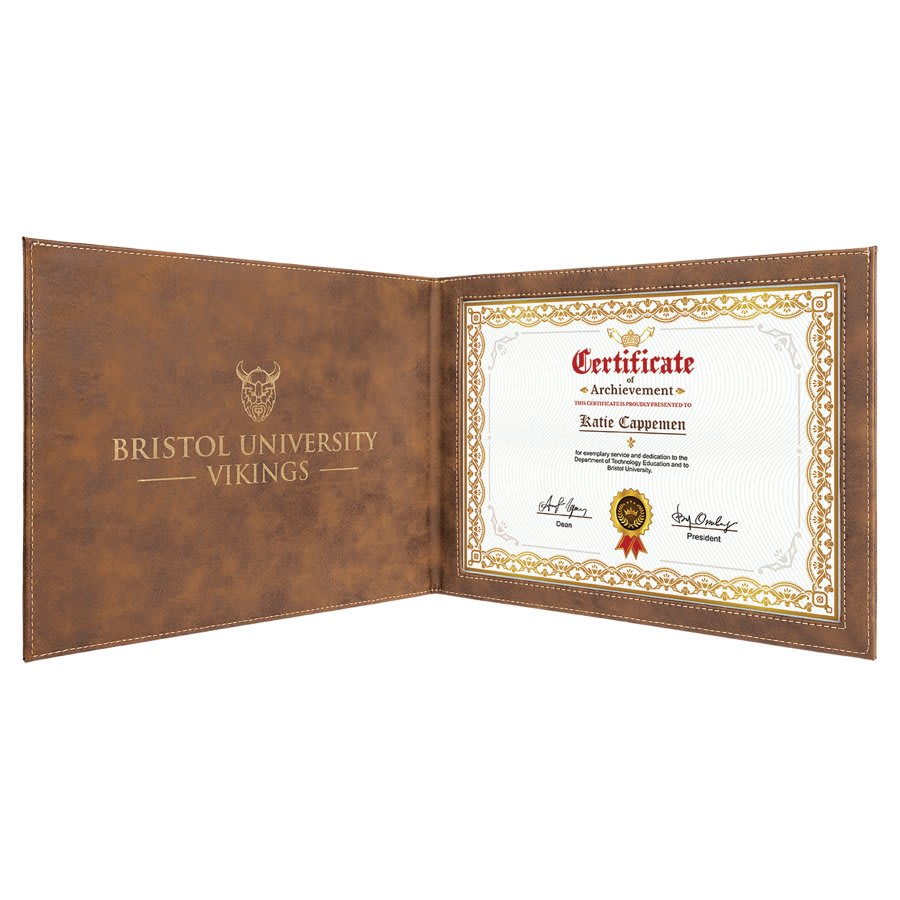 Personalized Rustic/Gold Leatherette Certificate Holders - Leatherette