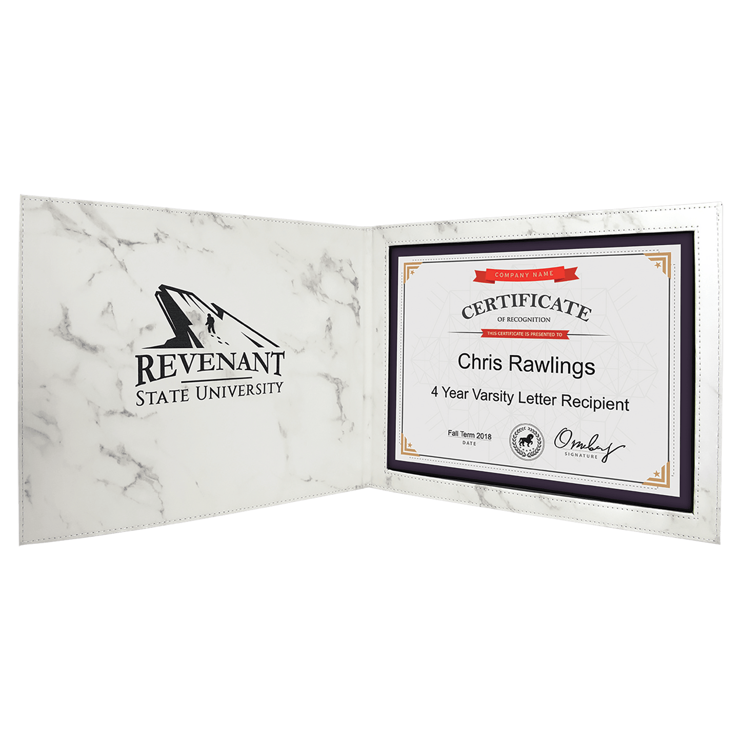 Personalized White Marble Leatherette Certificate Holders - Leatherette