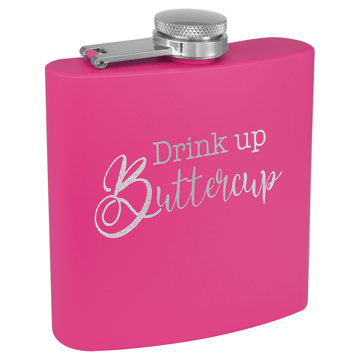Custom Pink 6 oz. Powder Coated Stainless Steel Flask