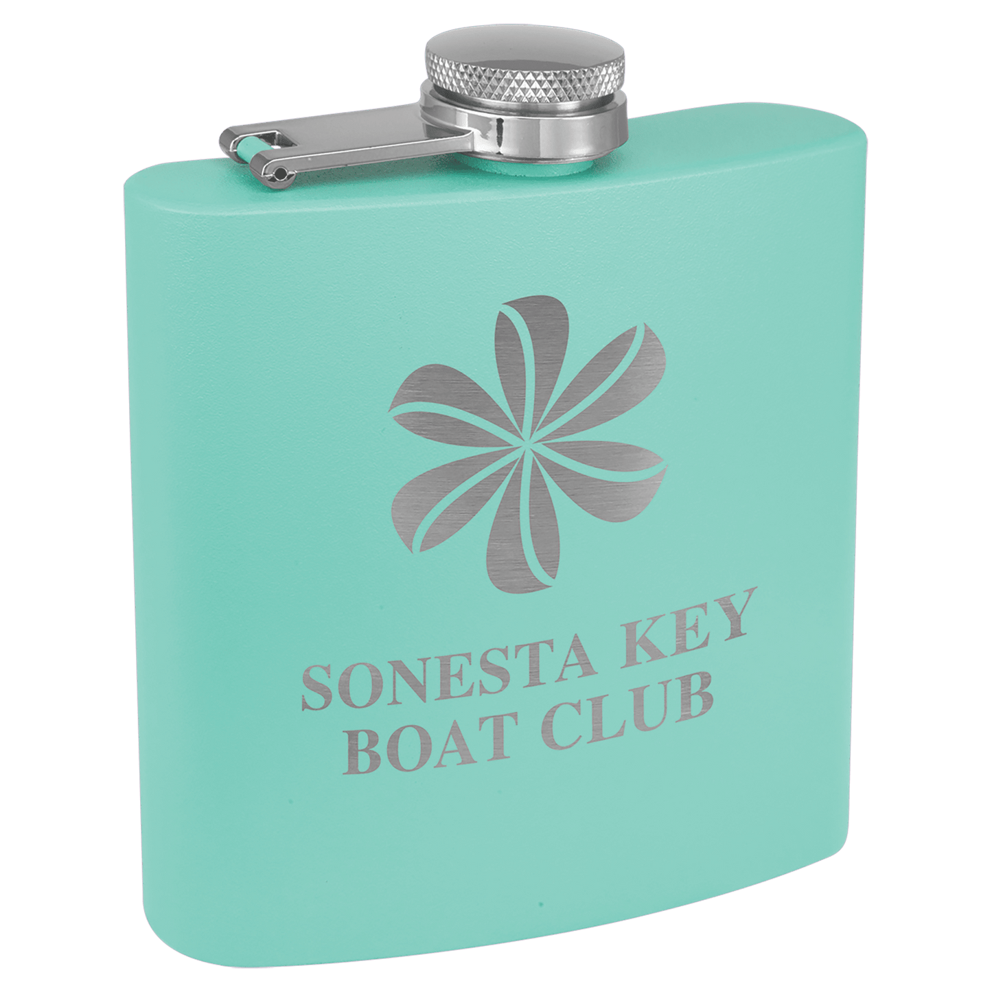 Custom Teal 6 oz. Powder Coated Stainless Steel Flask
