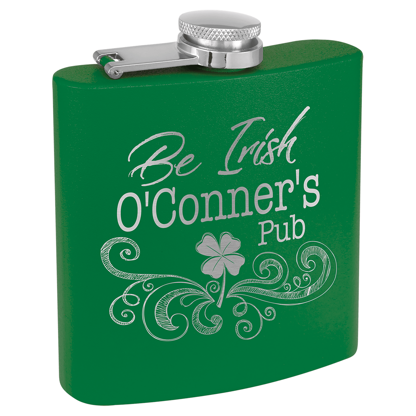 Custom Green 6 oz. Powder Coated Stainless Steel Flask