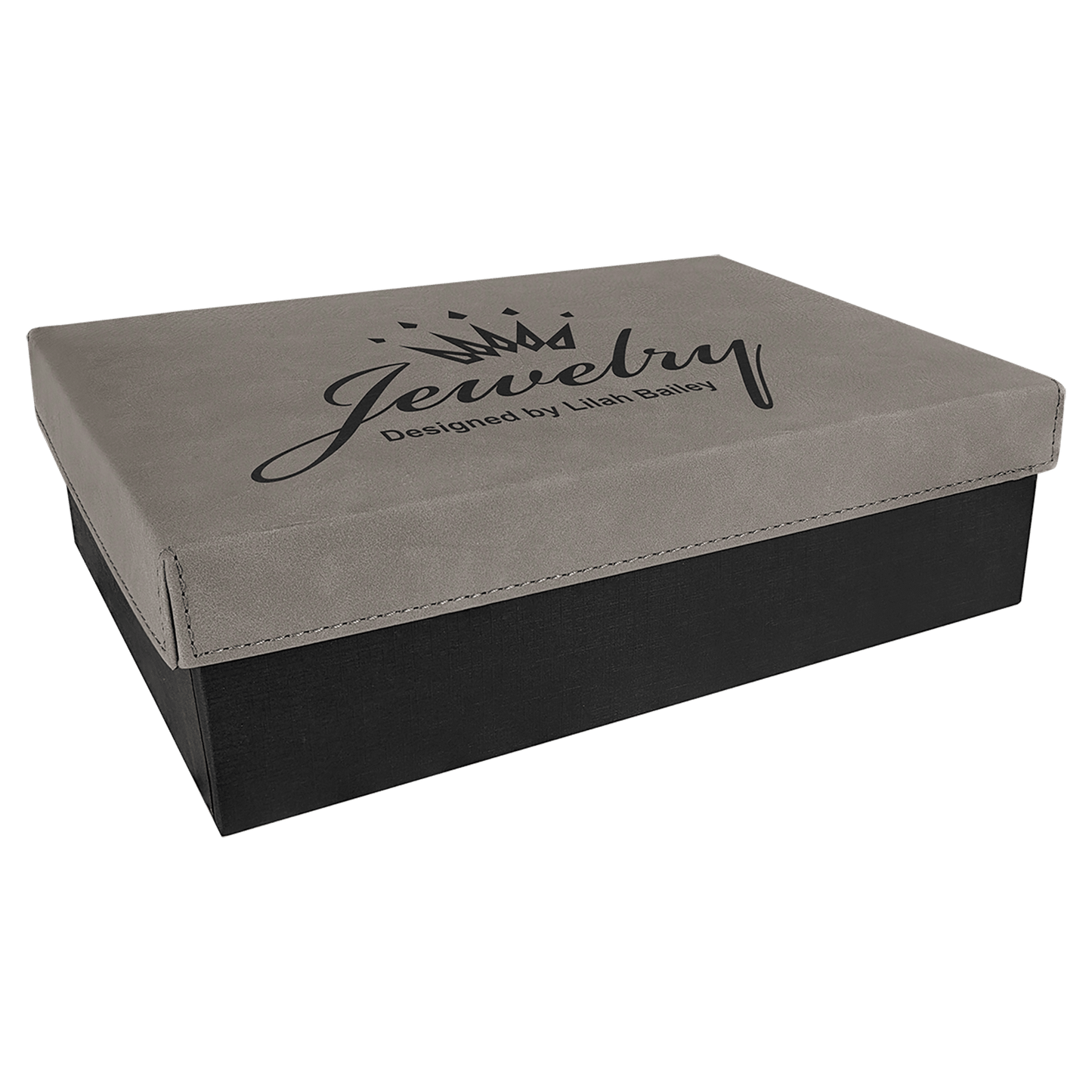 Personalized Gray Leatherette Gift Box - Leatherette