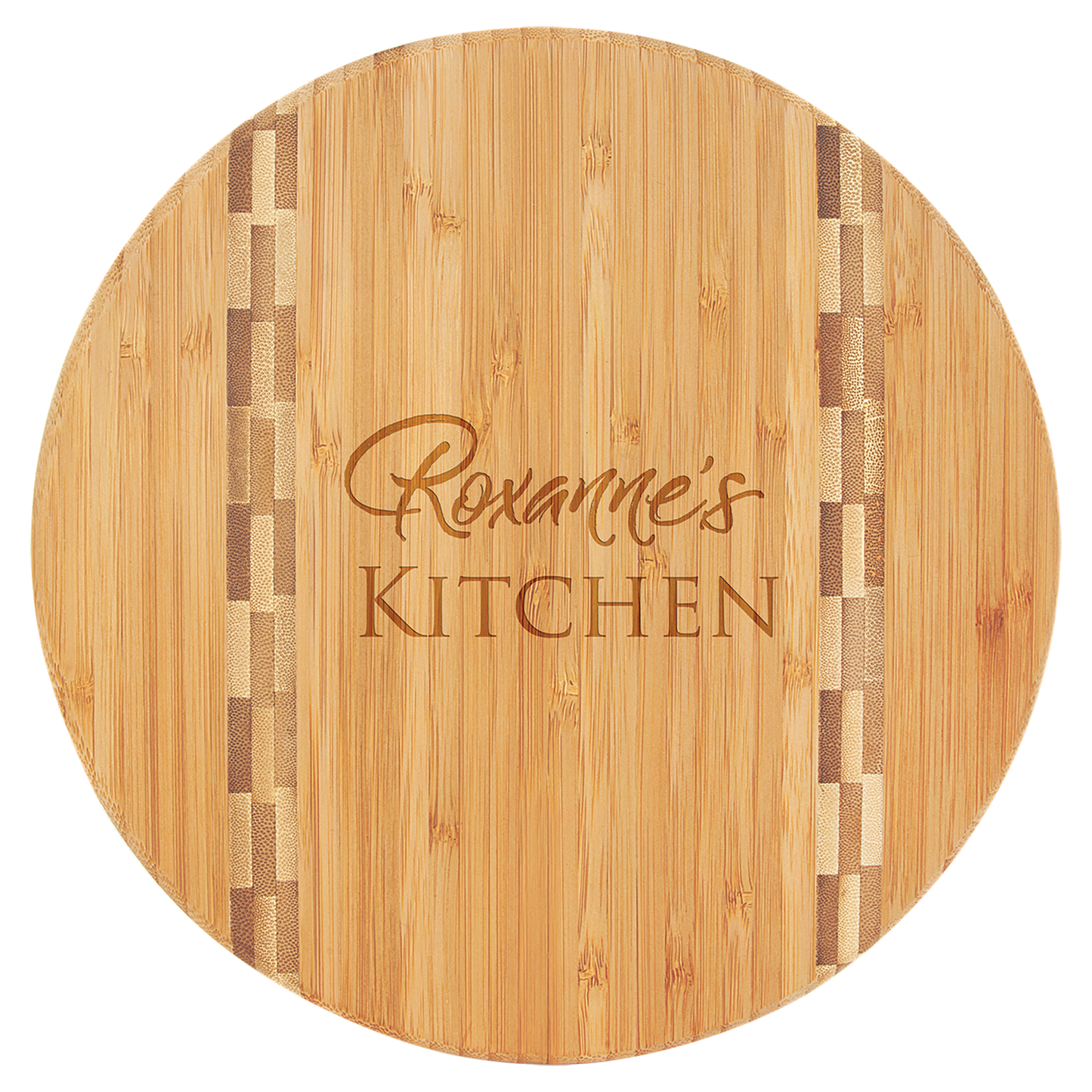 Custom Round Bamboo Cutting Board with Butcher Block Inlay