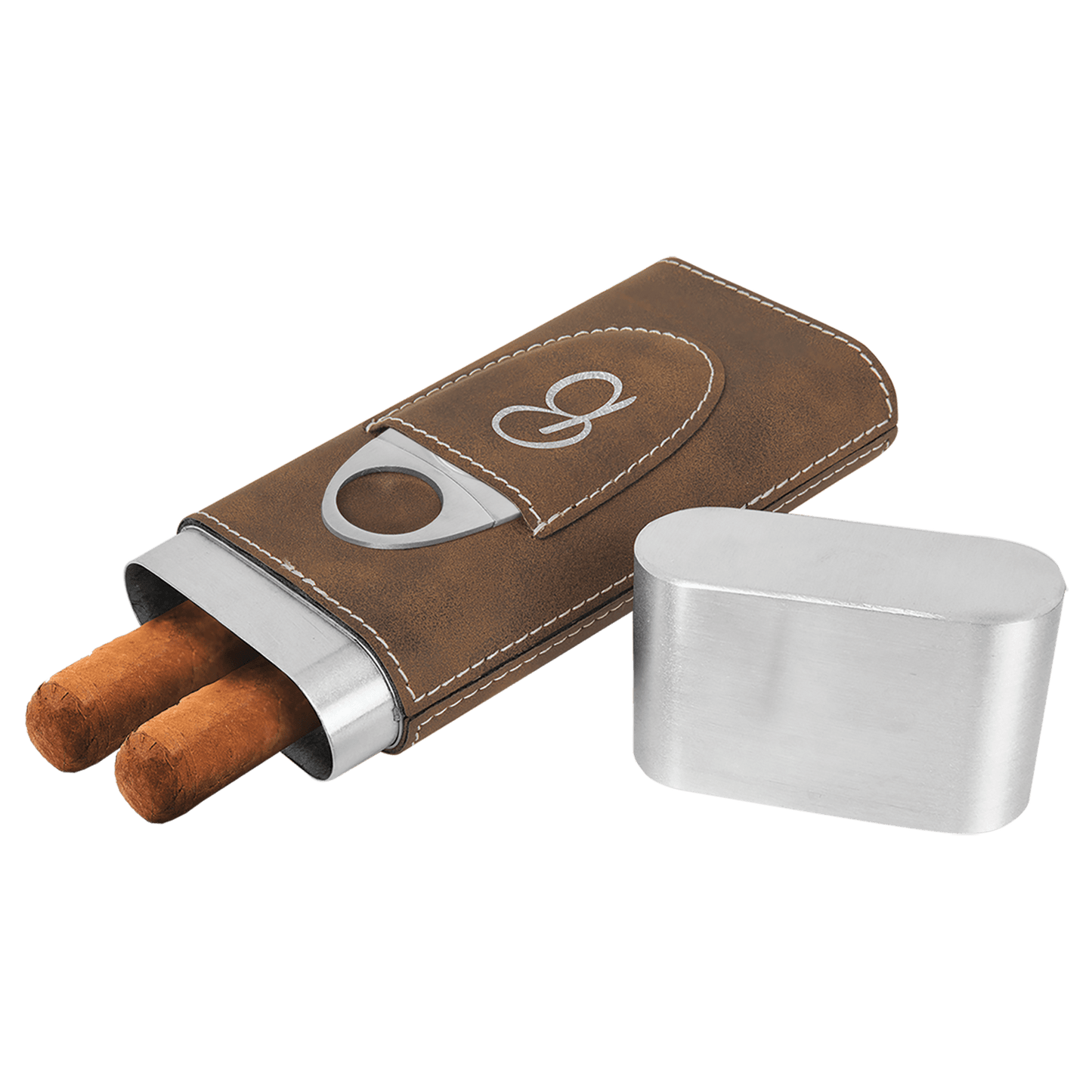 Personalized Rustic/Silver Leatherette Cigar Case with Cutter - Leatherette