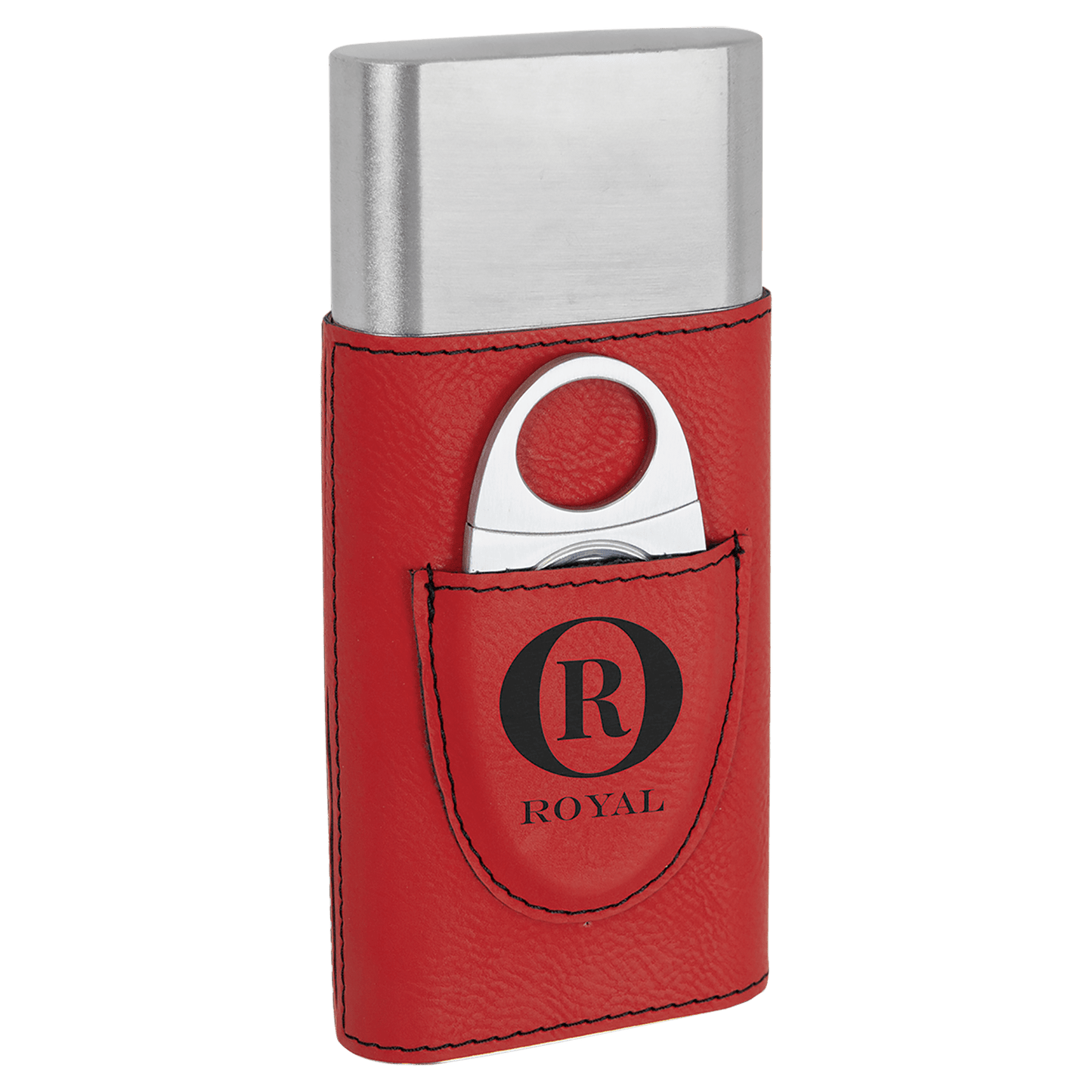 Personalized Red Leatherette Cigar Case with Cutter - Leatherette