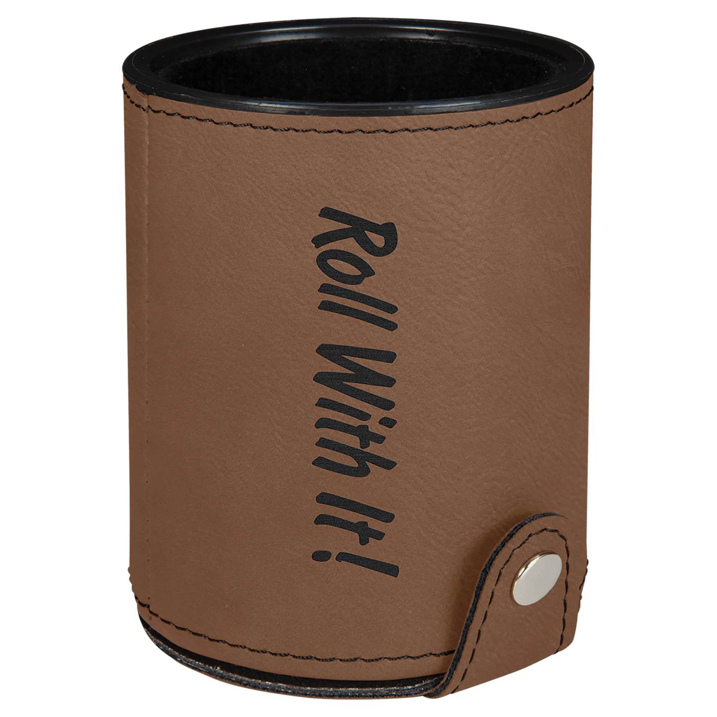 Personalized Dark Brown Leatherette Dice Cup Set - Leatherette
