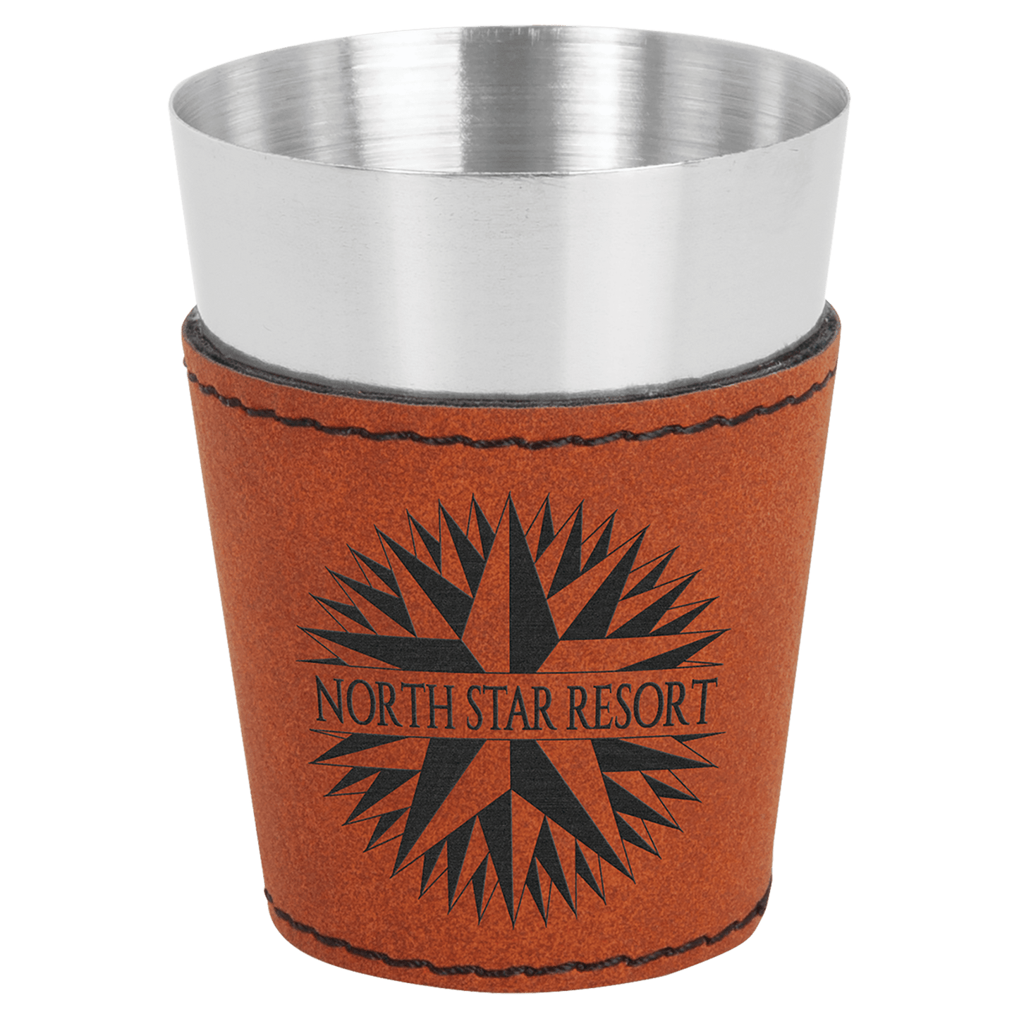 Rawhide Leatherette Wrapped Stainless Steel Shot Custom Engraved Glass - Leatherette