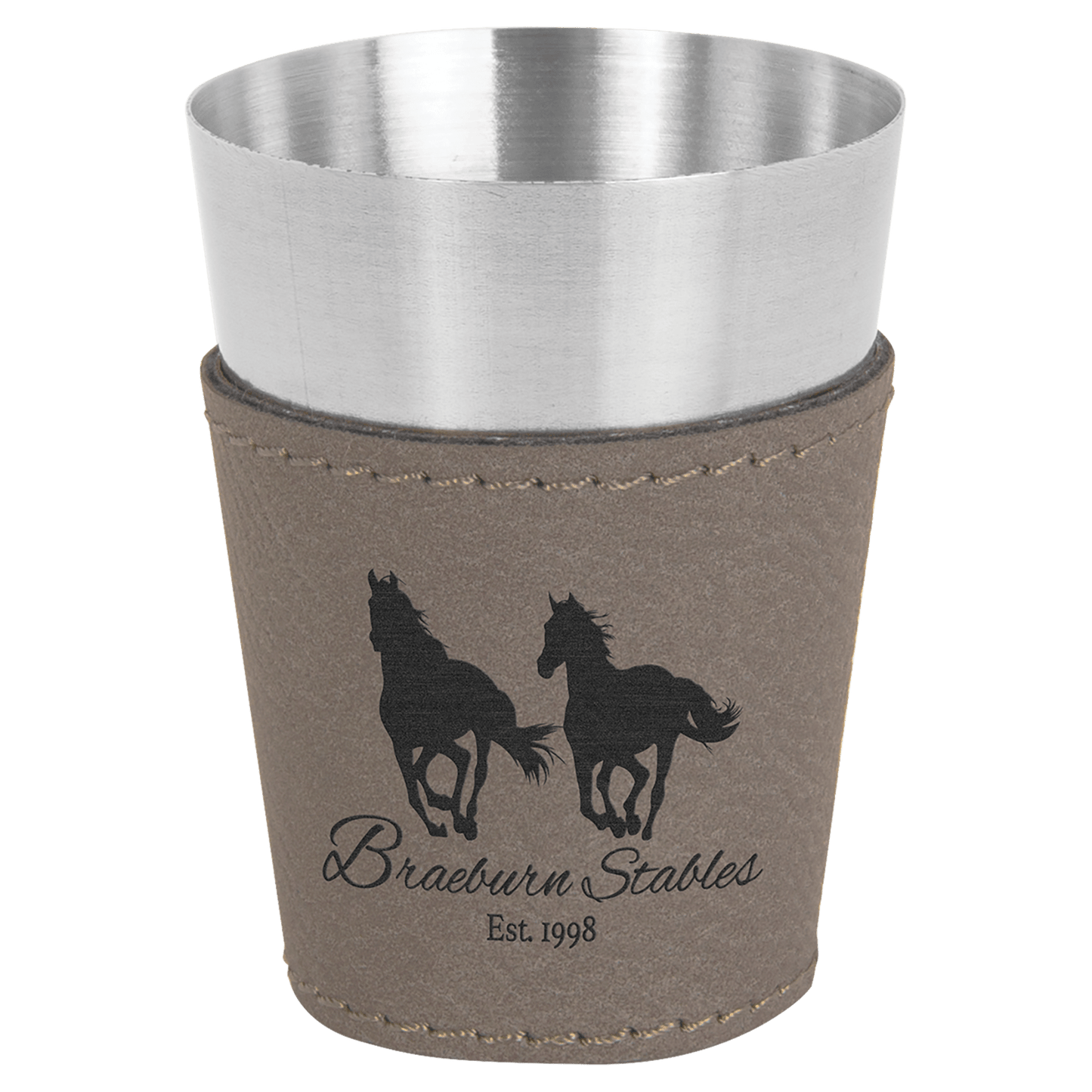 Gray Leatherette Wrapped Stainless Steel Shot Custom Engraved Glass - Leatherette