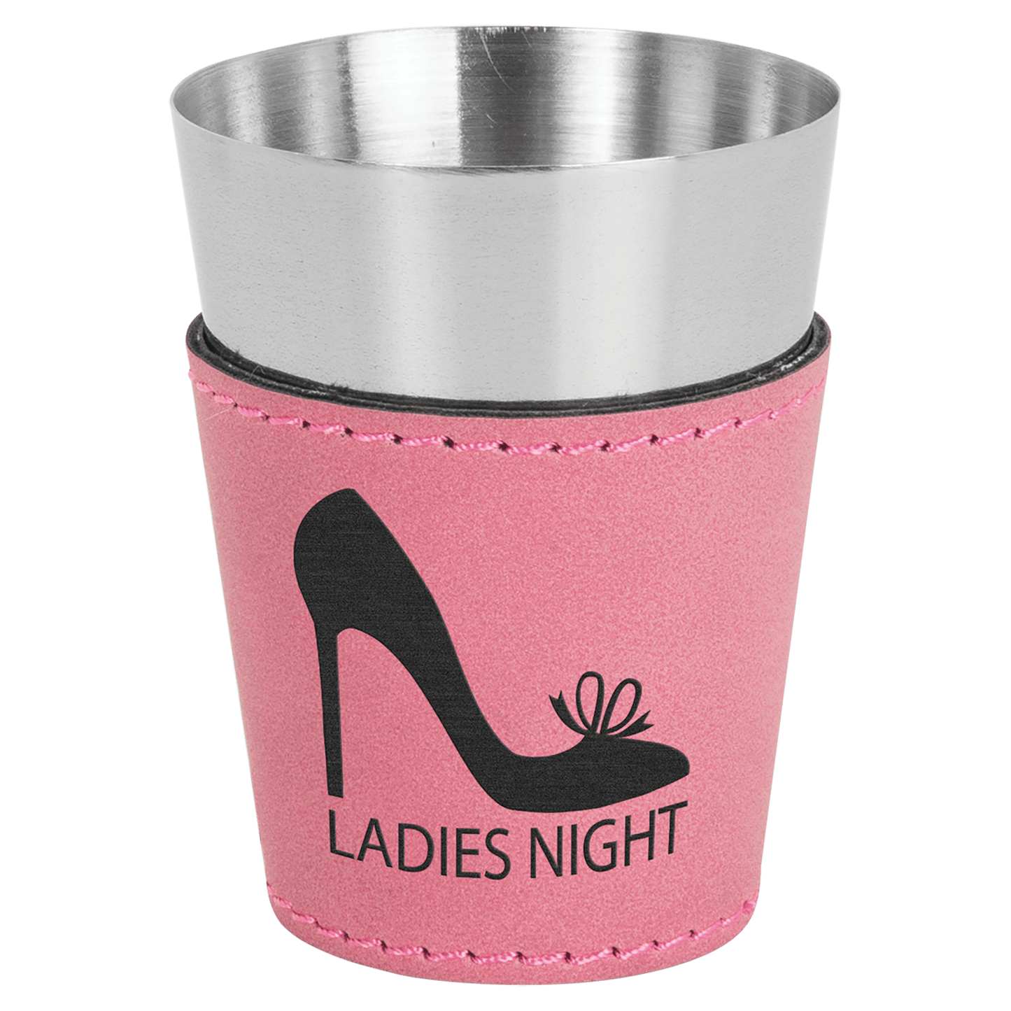 Pink Leatherette Wrapped Stainless Steel Shot Custom Engraved Glass - Leatherette