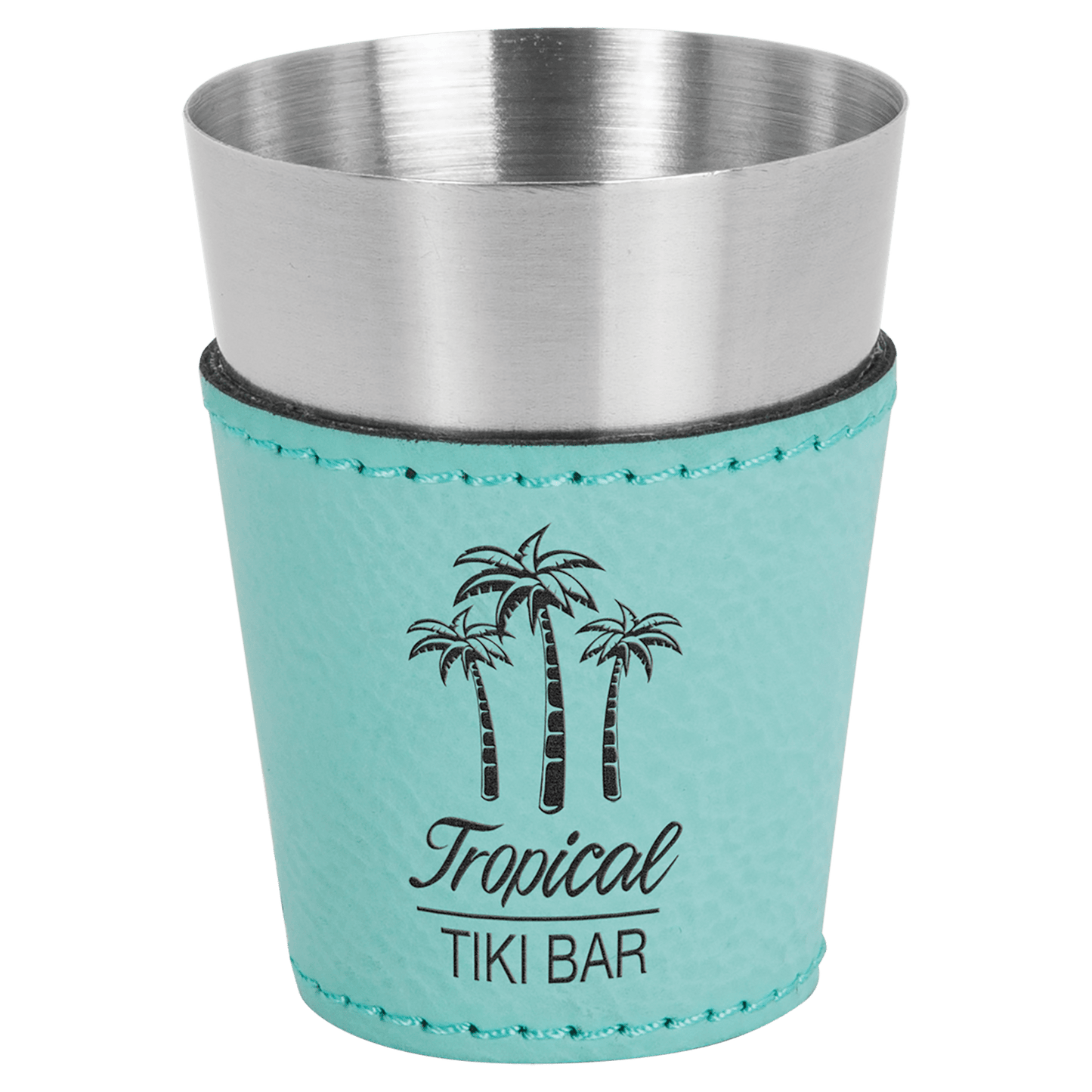 Teal Leatherette Wrapped Stainless Steel Shot Custom Engraved Glass - Leatherette