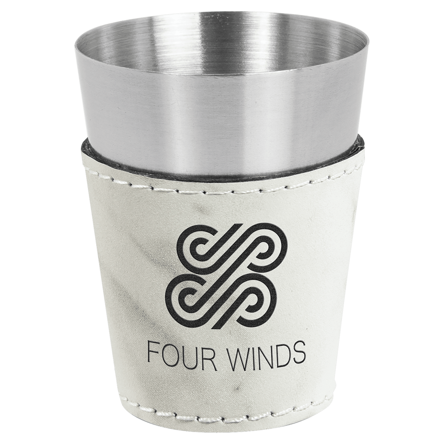 White Marble Leatherette Wrapped Stainless Steel Shot Custom Engraved Glass - Leatherette