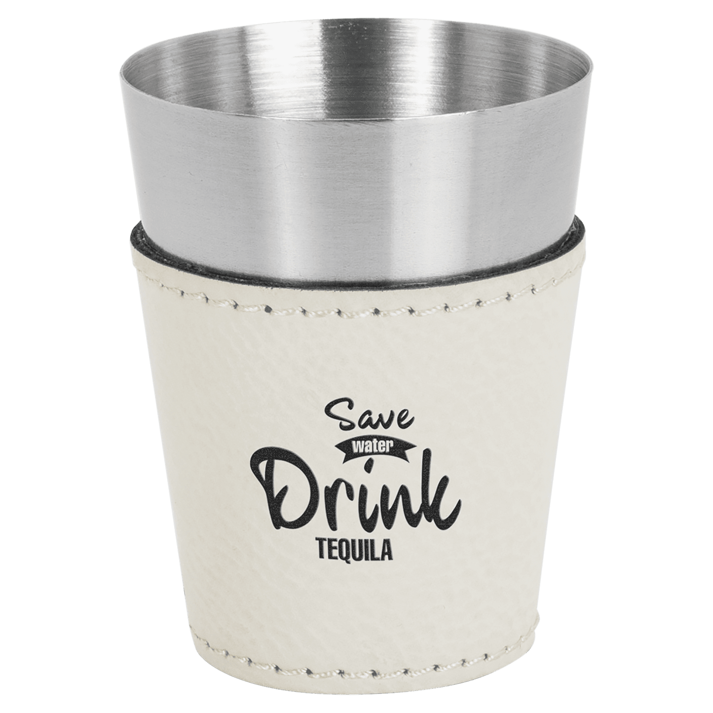 White Leatherette Shot Custom Engraved Glass - Leatherette