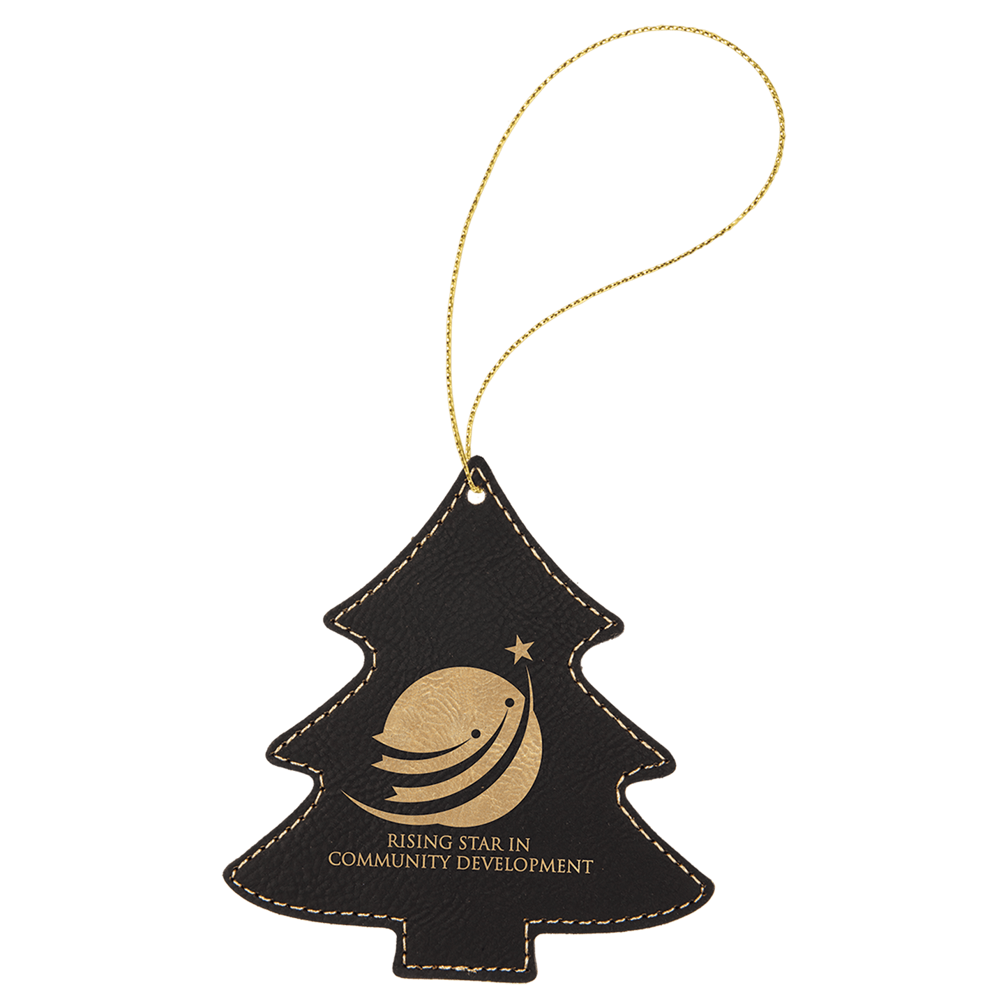 Personalized Black/Gold Leatherette Tree Ornament - Leatherette