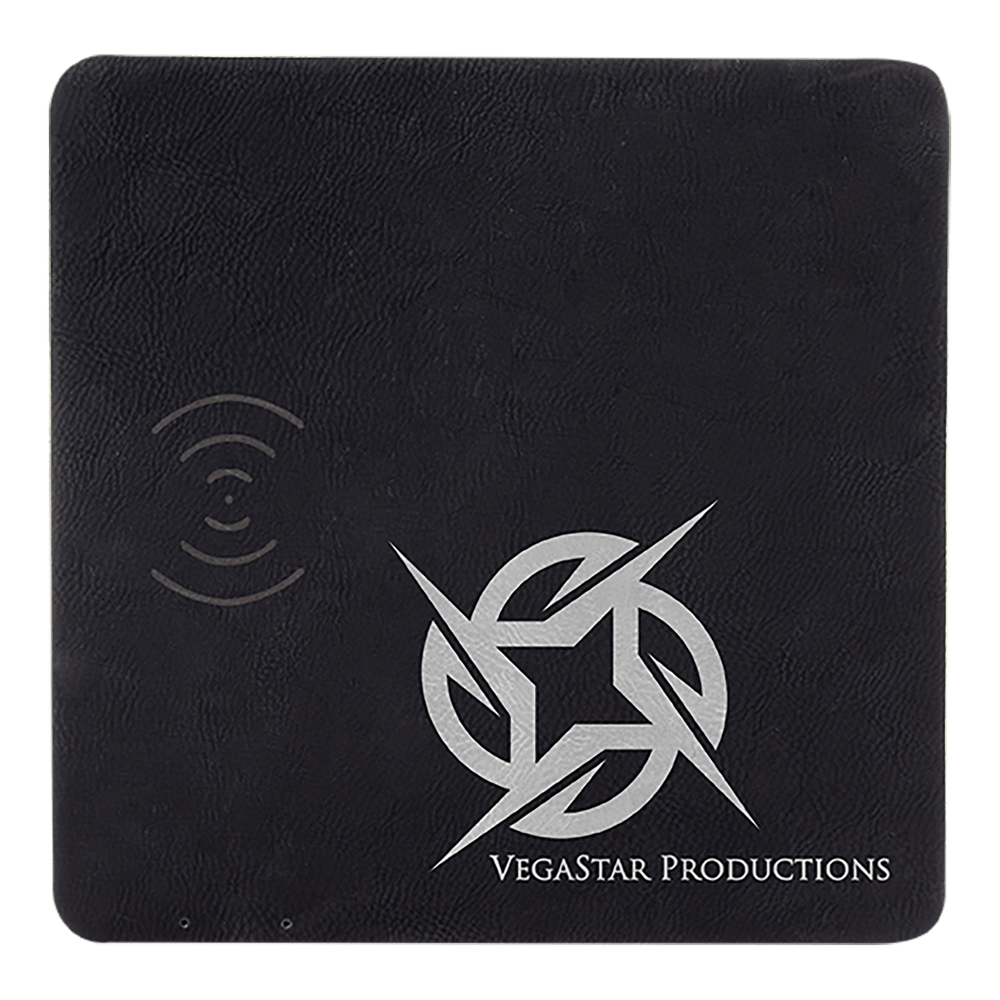 Personalized Black/Silver Leatherette Charging Mat with USB Charging Cord - Leatherette