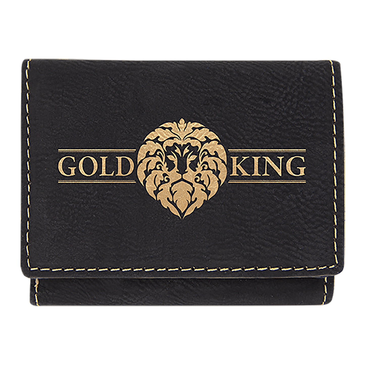 Personalized Black/Gold Leatherette Trifold Wallet with RFD Blocking - Leatherette