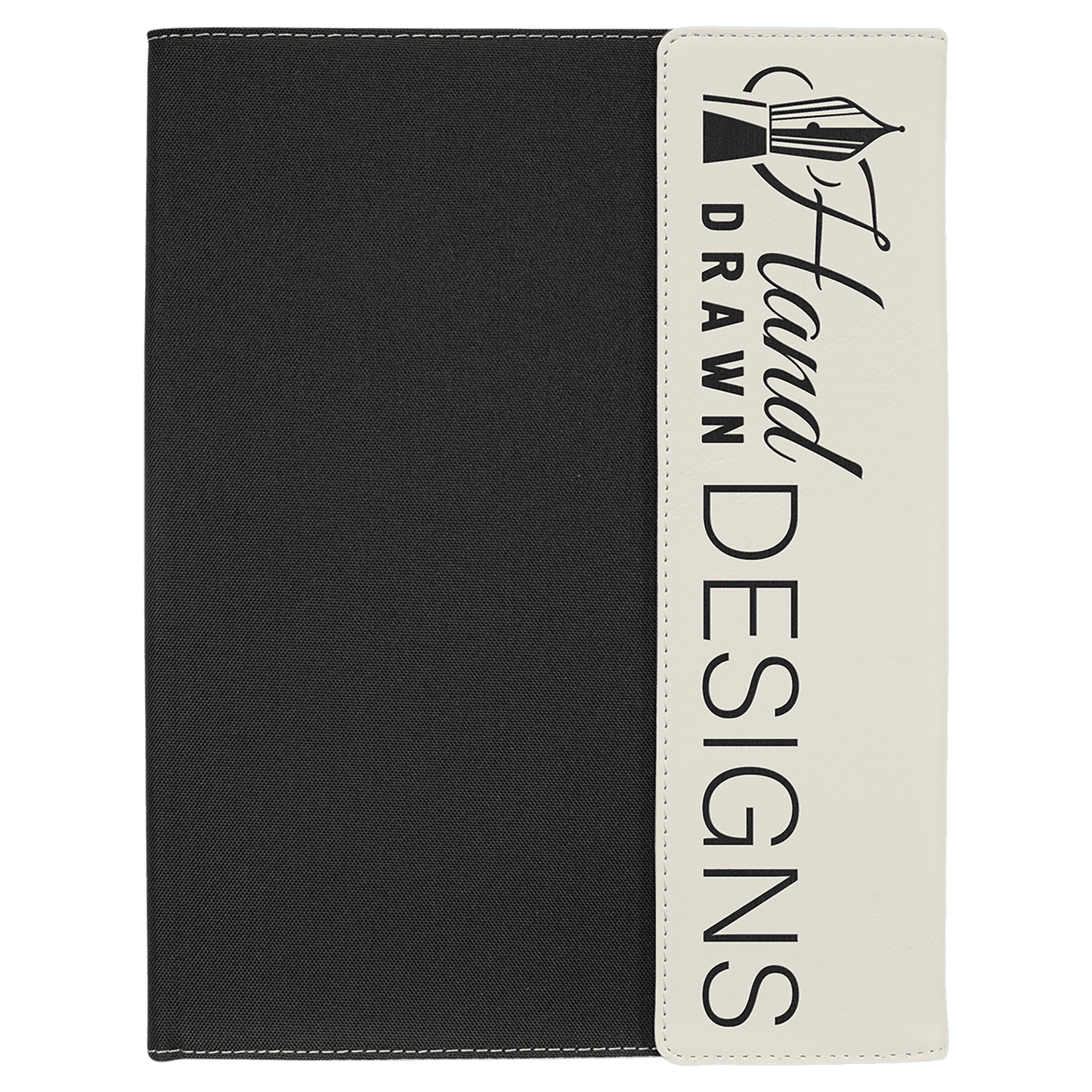 Personalized Black with White/Black Leatherette Canvas Portfolio with Notepad - Leatherette