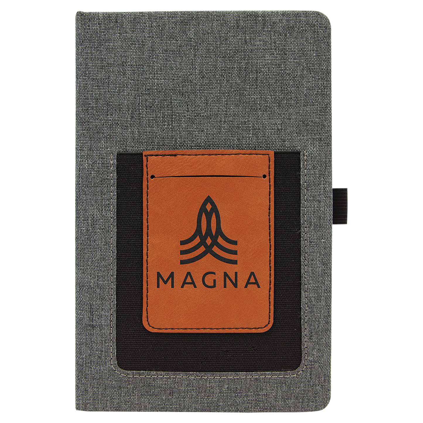 Personalized Gray with Rawhide/Black Canvas Journal with Leatherette Phone Pouch