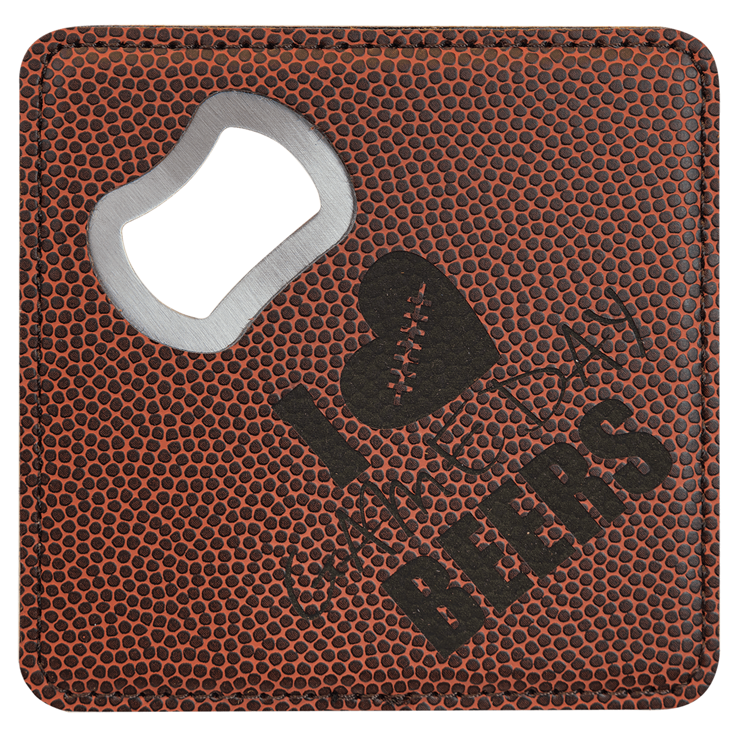 Custom Football Leatherette Coaster with Opener - Leatherette