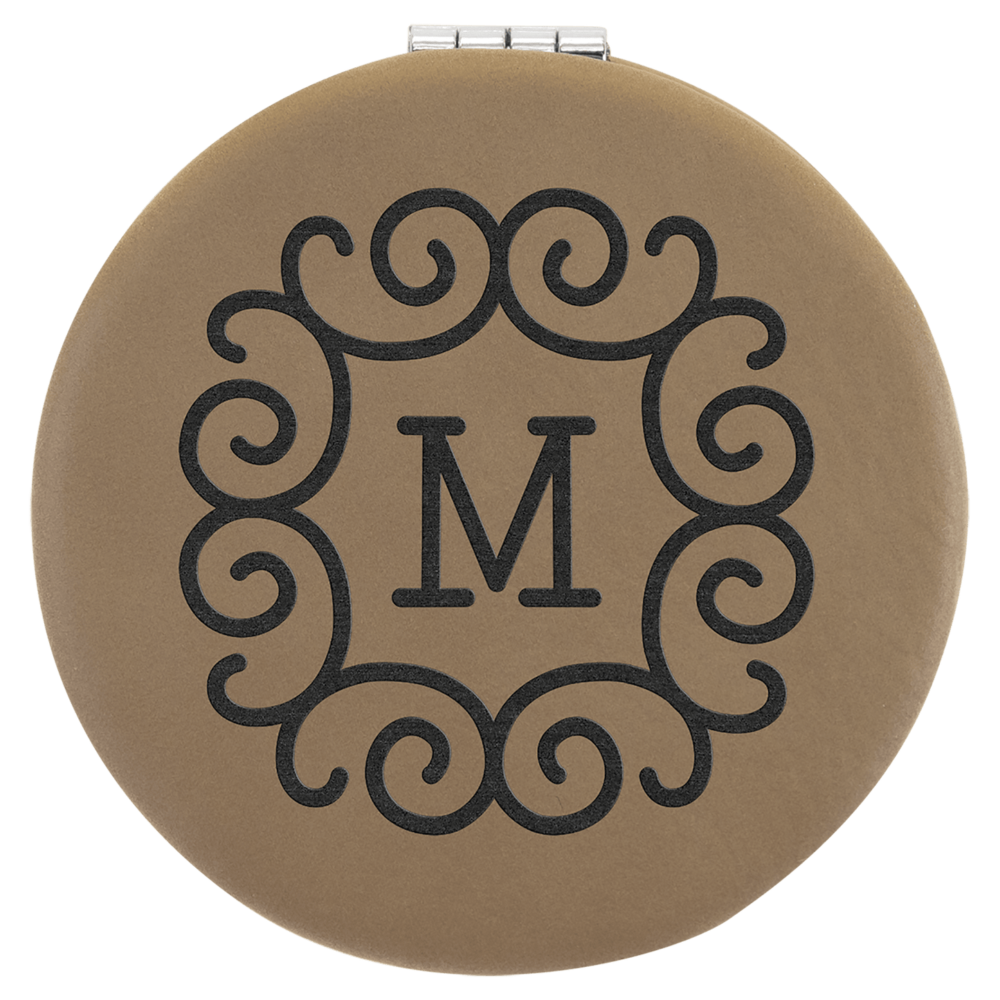 Personalized Light Brown Leatherette Compact Mirror - Leatherette