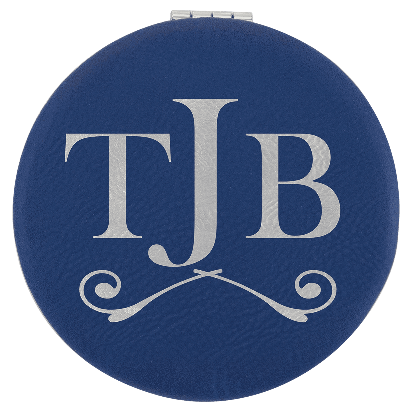 Personalized Blue/Silver Leatherette Compact Mirror - Leatherette