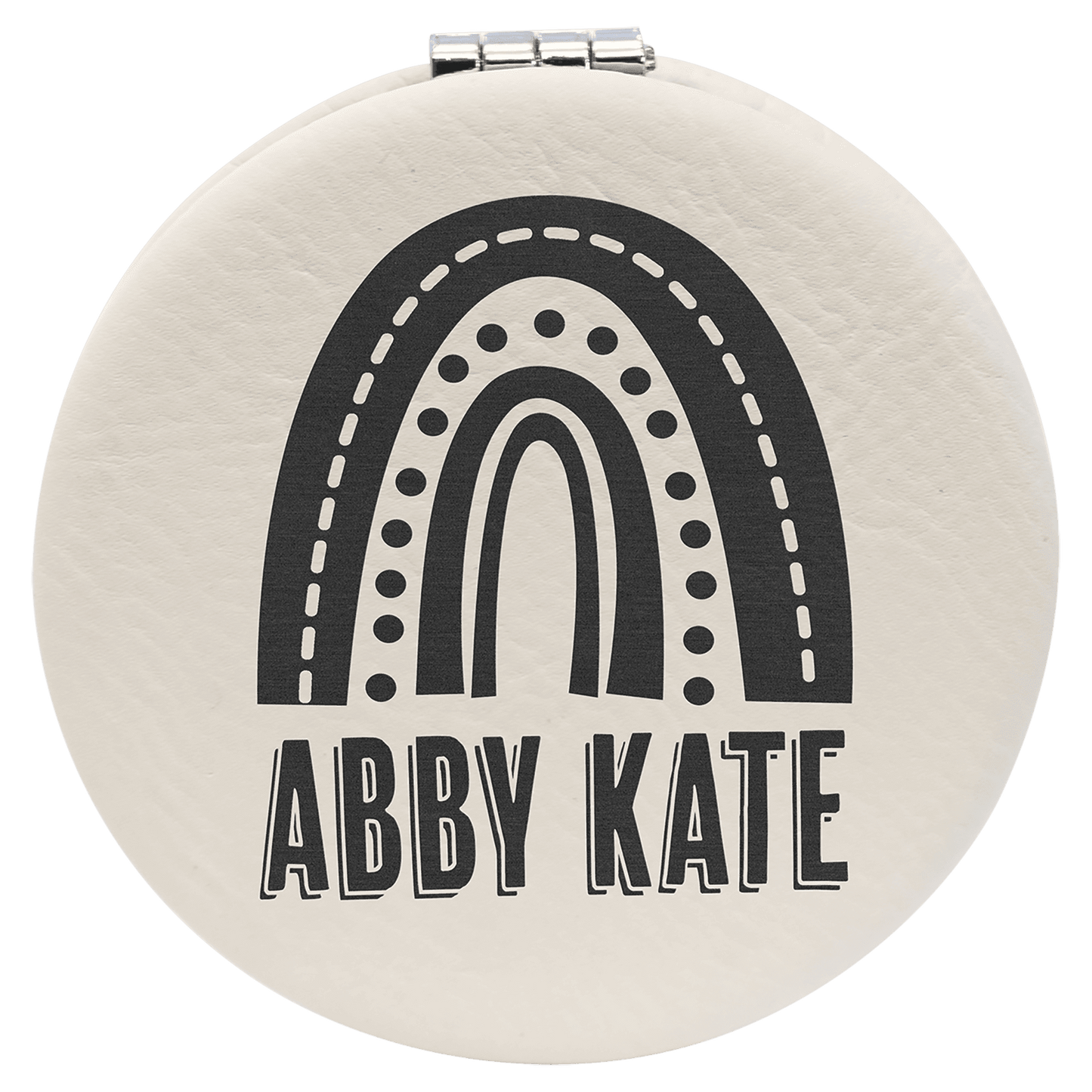 Personalized White Leatherette Compact Mirror - Leatherette