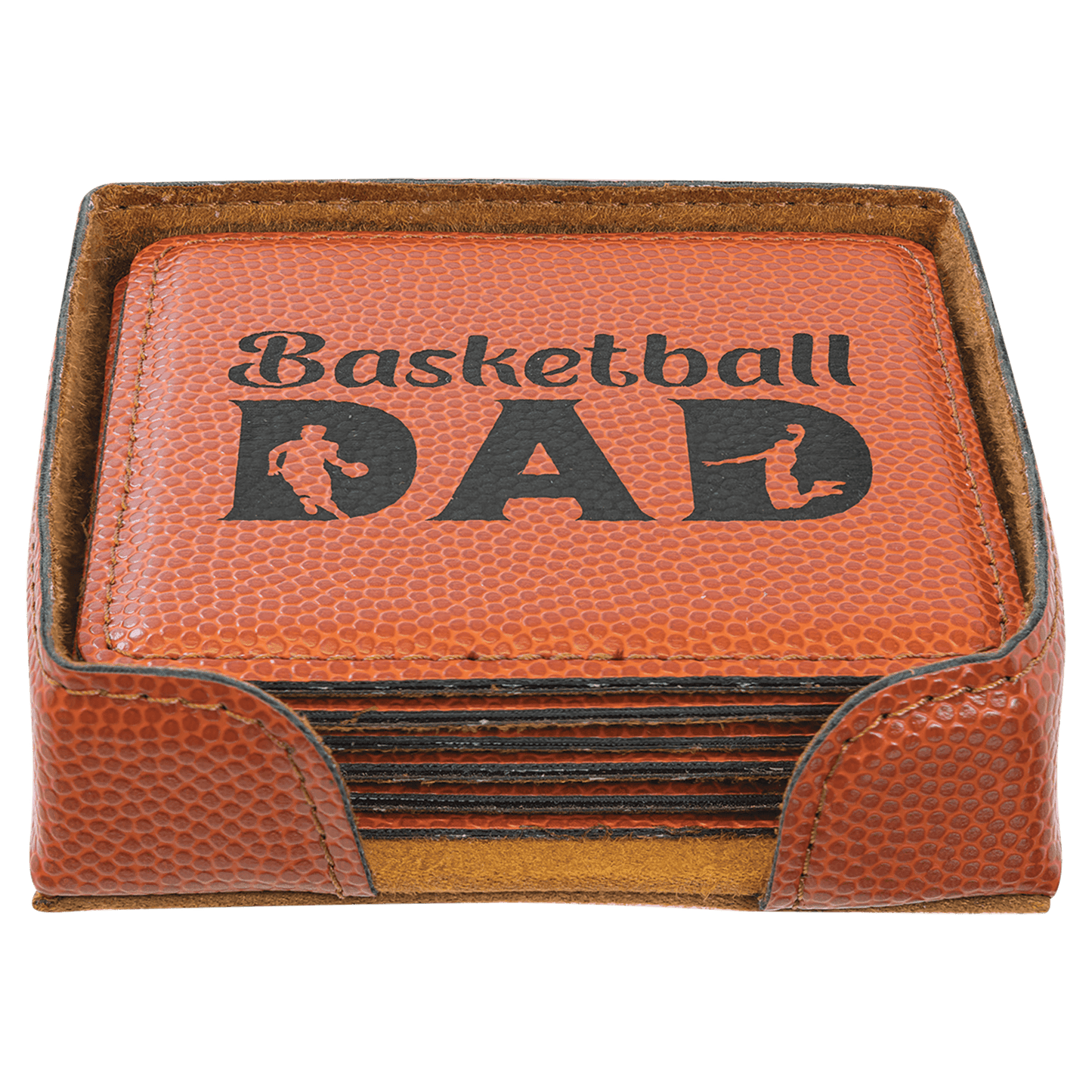 Custom Basketball Leatherette Square 6 Coaster Set - Leatherette