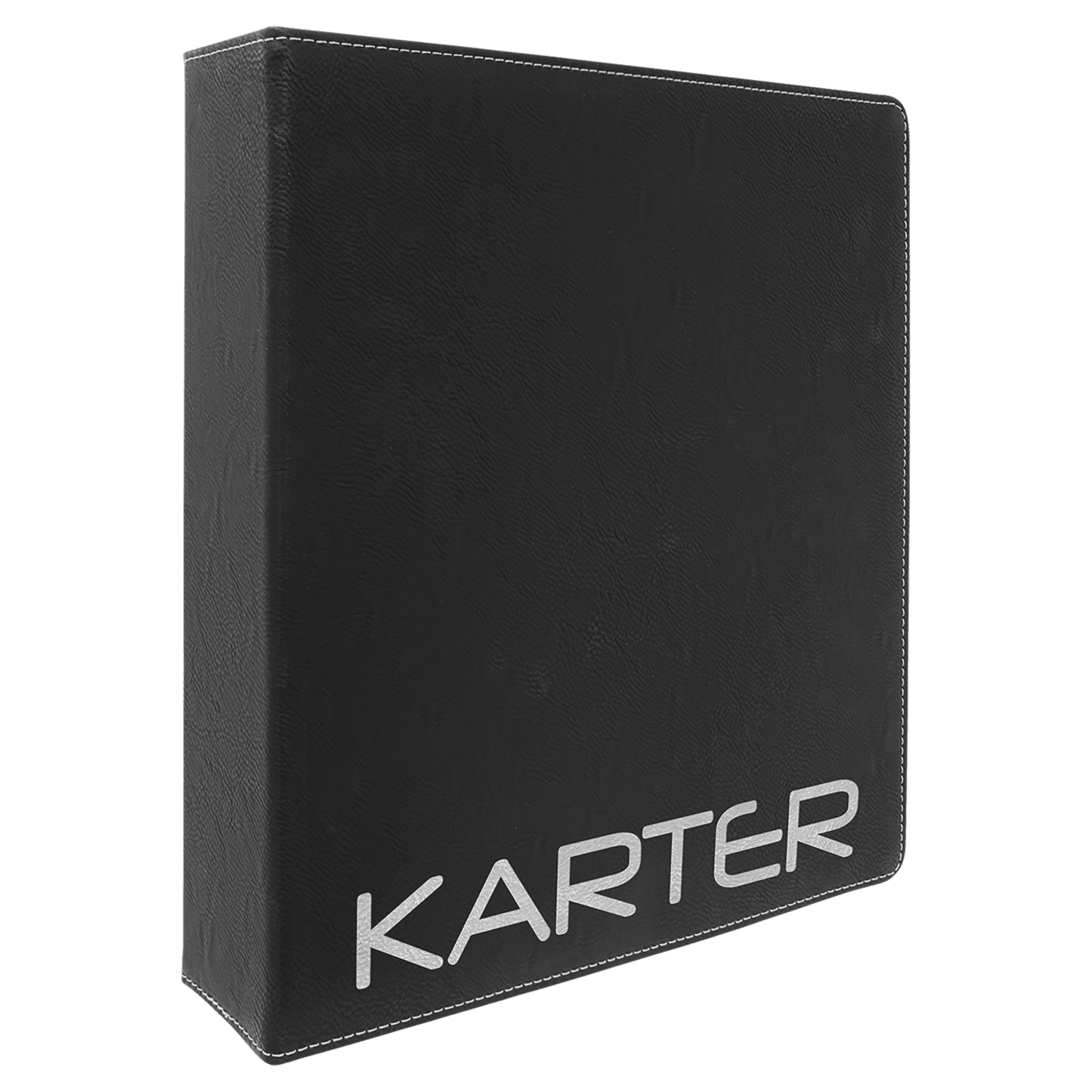 Personalized Black/Silver Leatherette 3-Ring Binder with 2 Slant D Rings - Leather