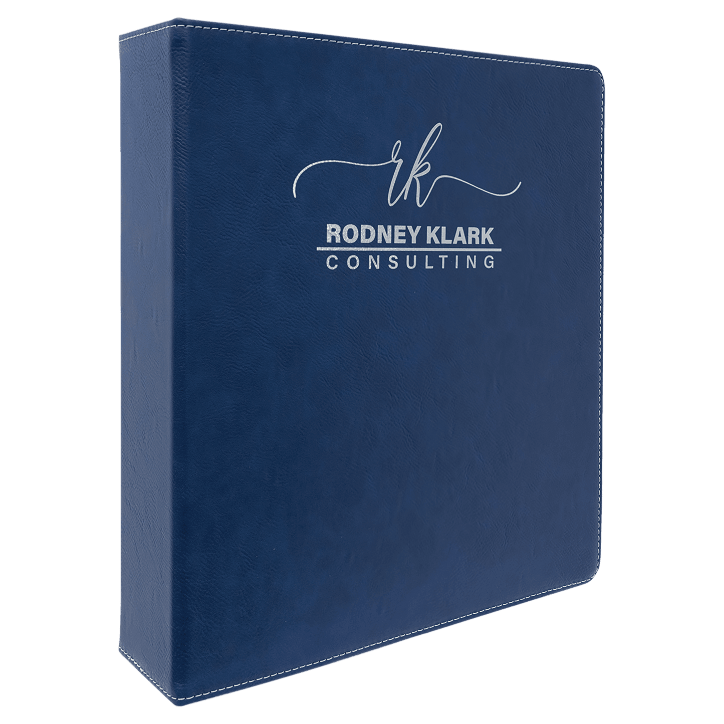 Personalized Blue/Silver Leatherette 3-Ring Binder with 2 Slant D Rings - Leather