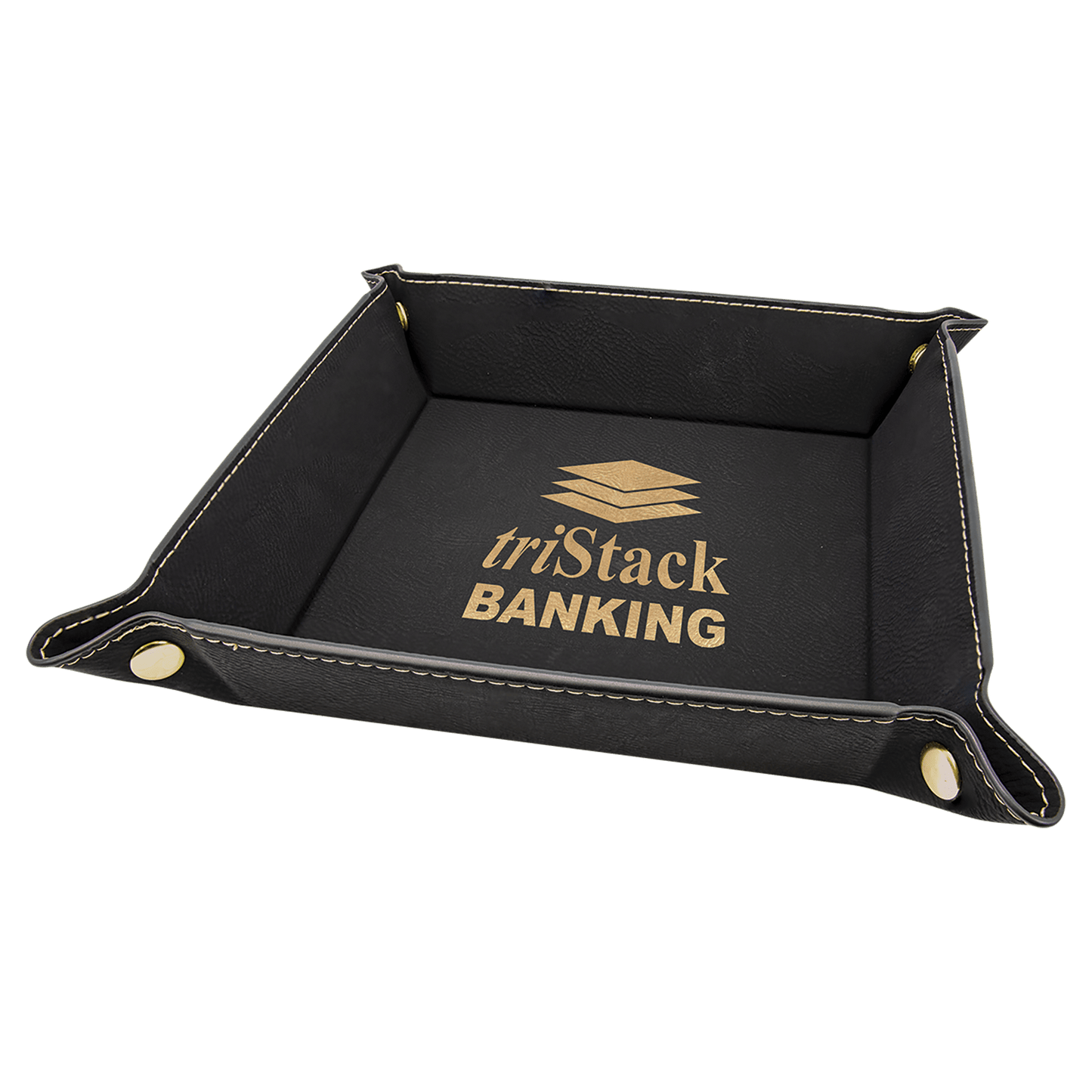 Personalized Black/Gold Leatherette Snap Up Tray - Leatherette