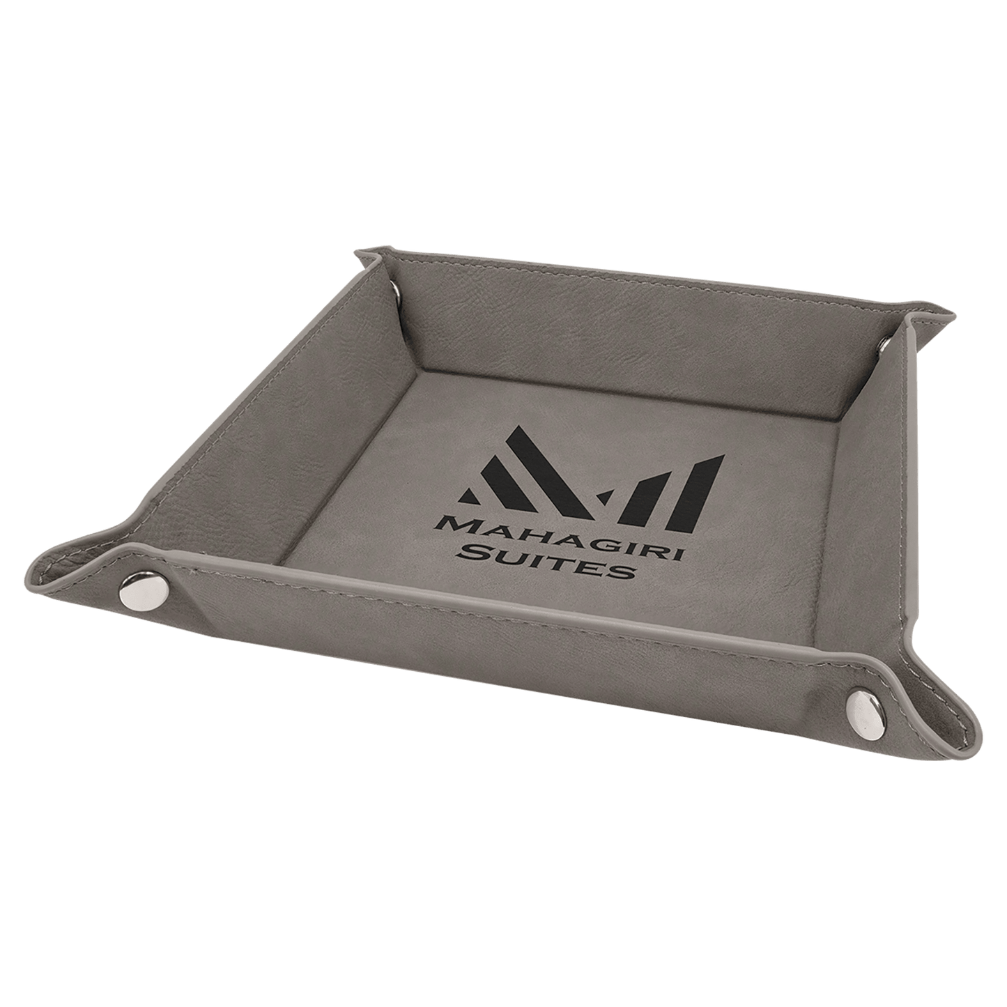 Personalized Gray Leatherette Snap Up Tray - Leatherette