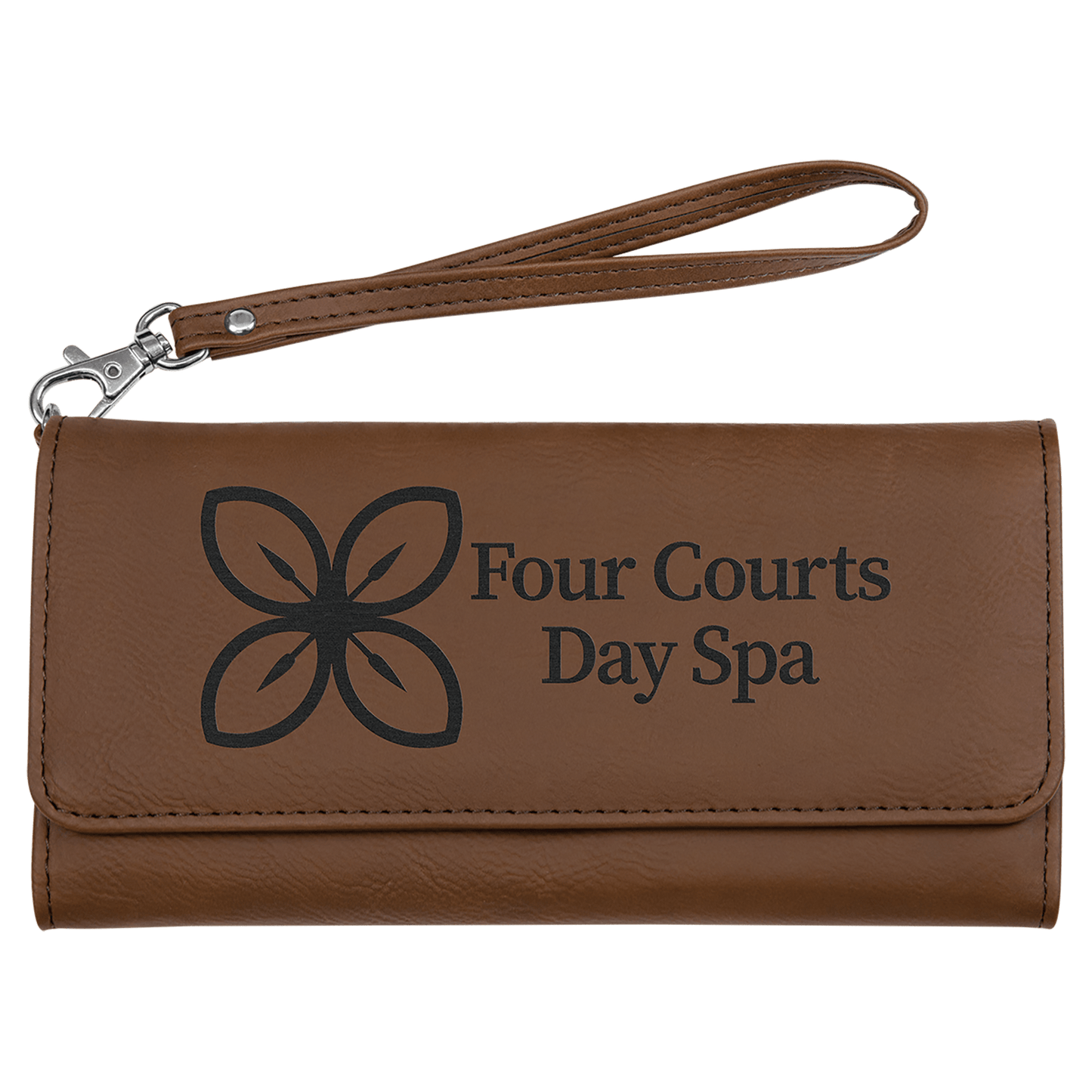 Personalized Dark Brown Leatherette Wallet with Strap - Leatherette