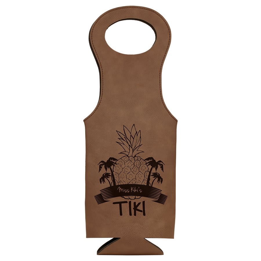 Custom Dark Brown Leatherette Wine Bag - Leatherette