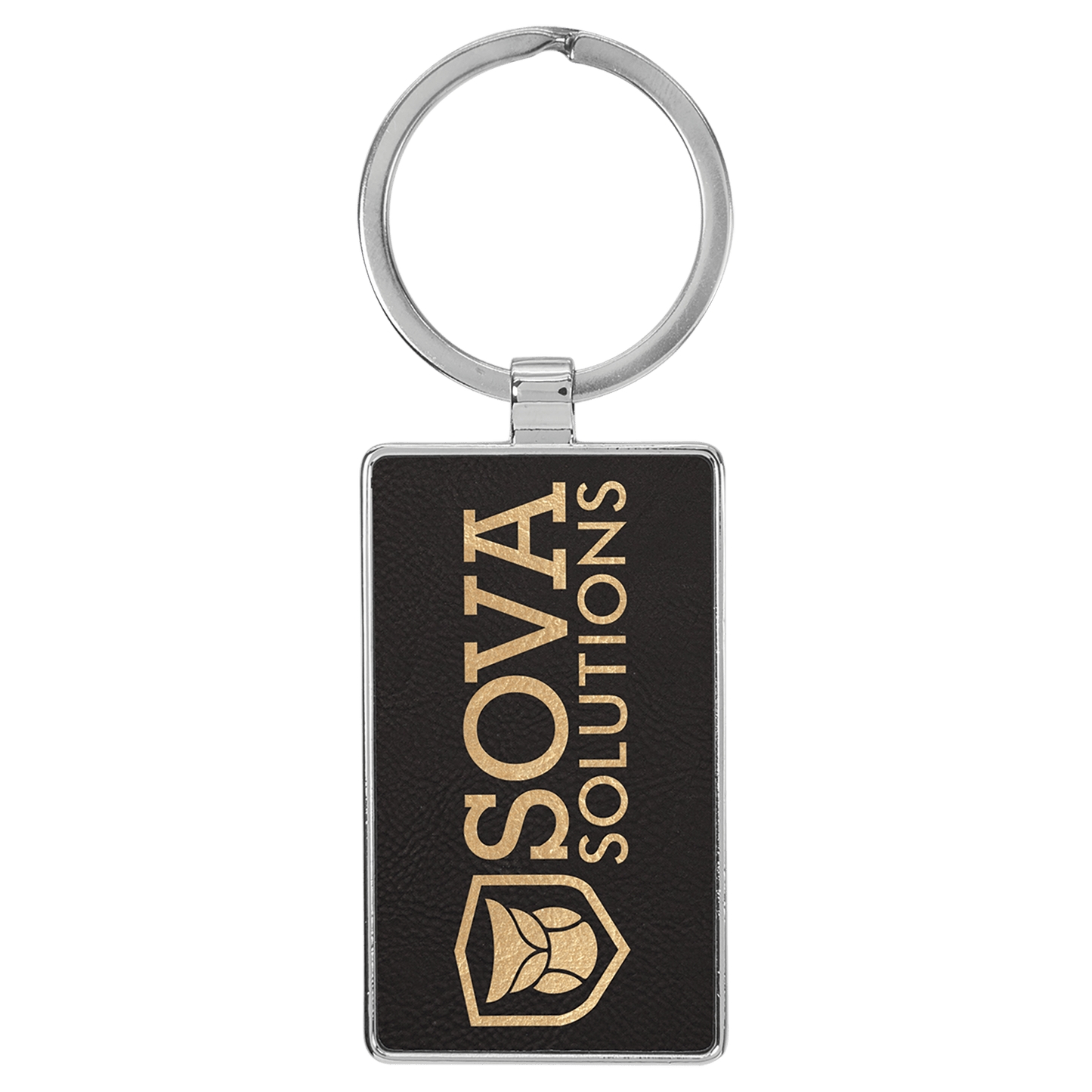 Black/Gold Leatherette Rectangle Keychain with Metal Personalized Photo Frame - Leatherette