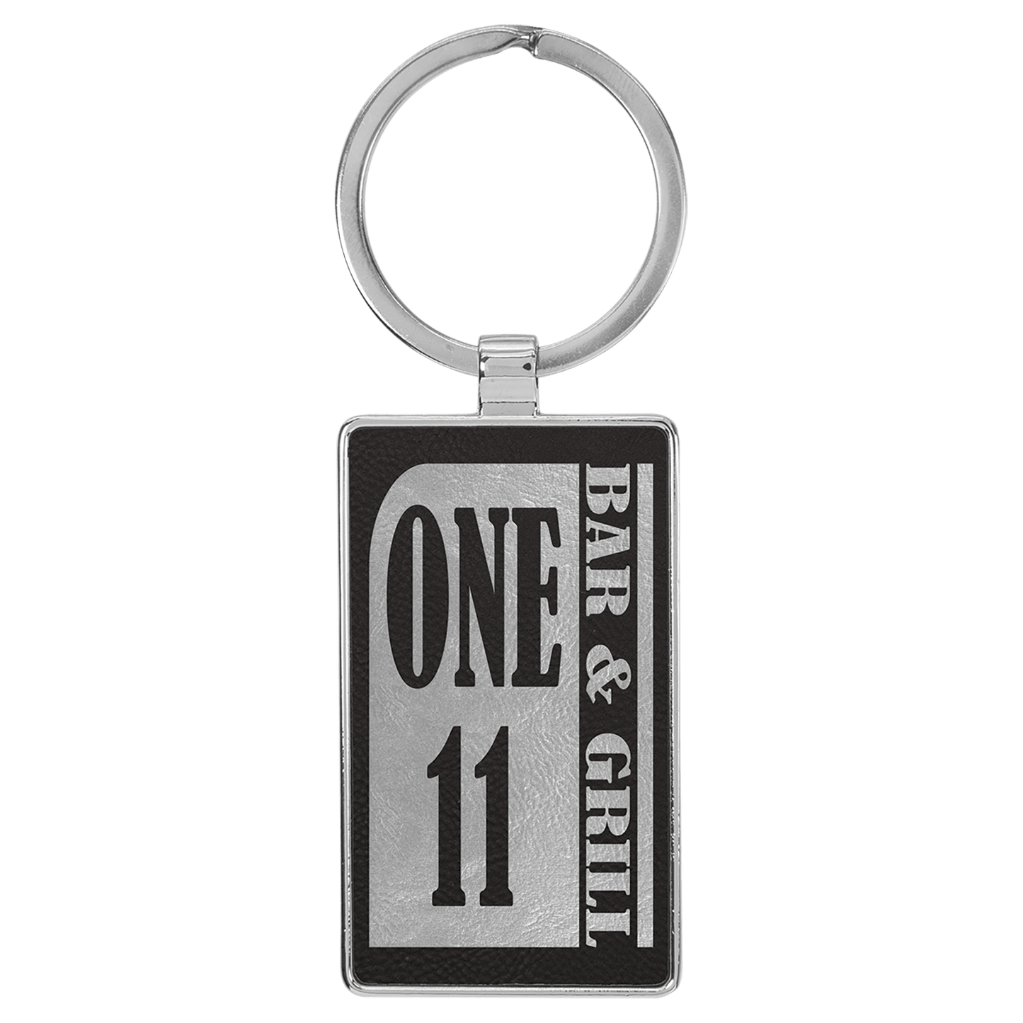 Black/Silver Leatherette Rectangle Keychain with Metal Personalized Photo Frame - Leatherette