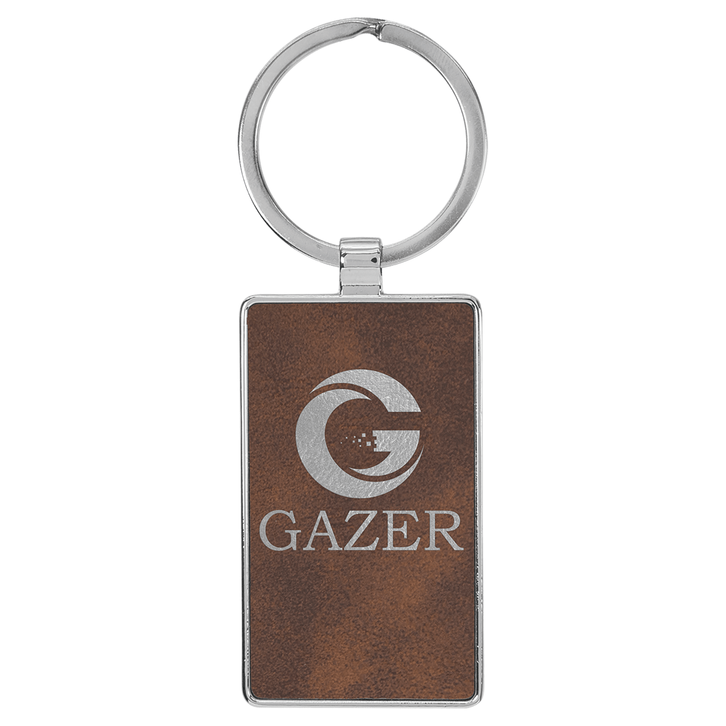 Rustic/Silver Leatherette Rectangle Keychain with Metal Personalized Photo Frame - Leatherette