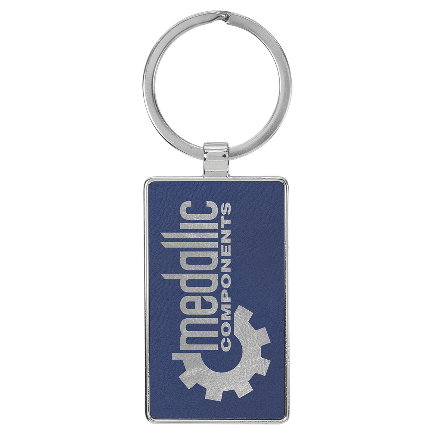 Blue/Silver Leatherette Rectangle Keychain with Metal Personalized Photo Frame - Leatherette