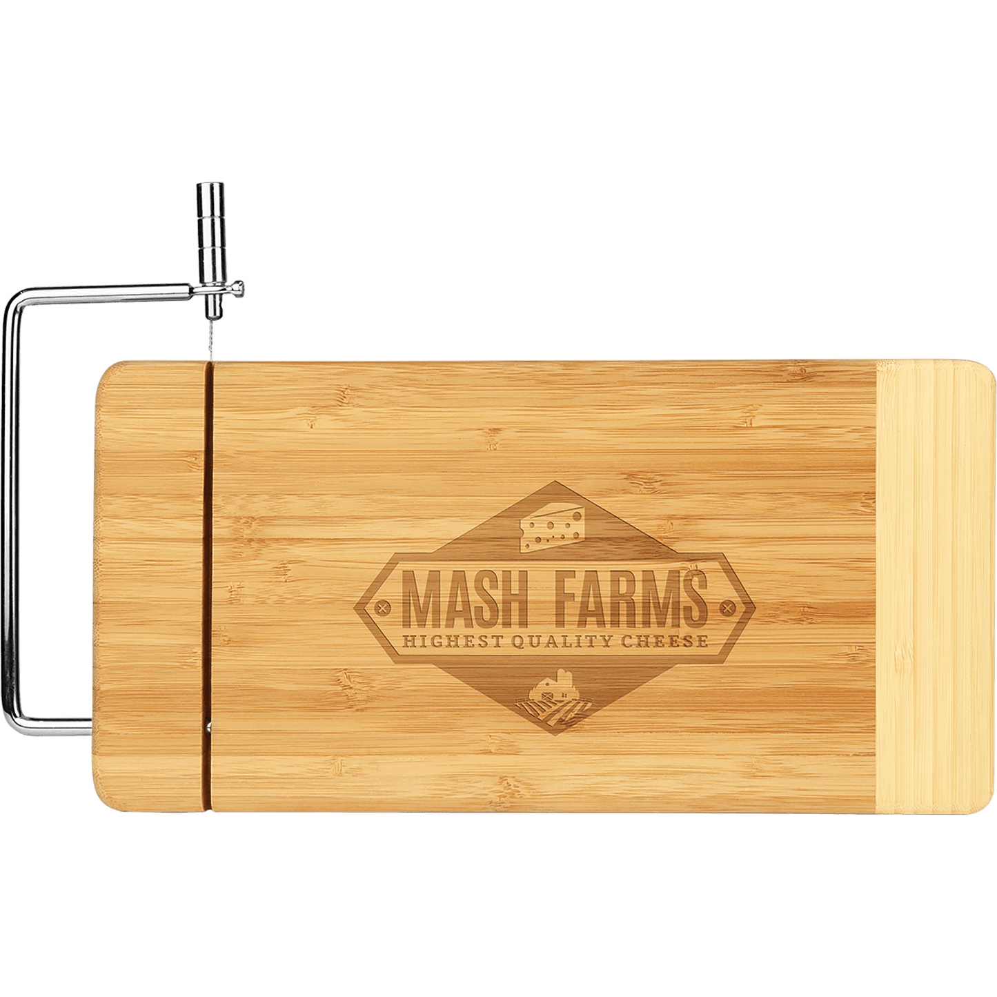 Custom Two-Tone Bamboo Cutting Board with Metal Cheese Cutter