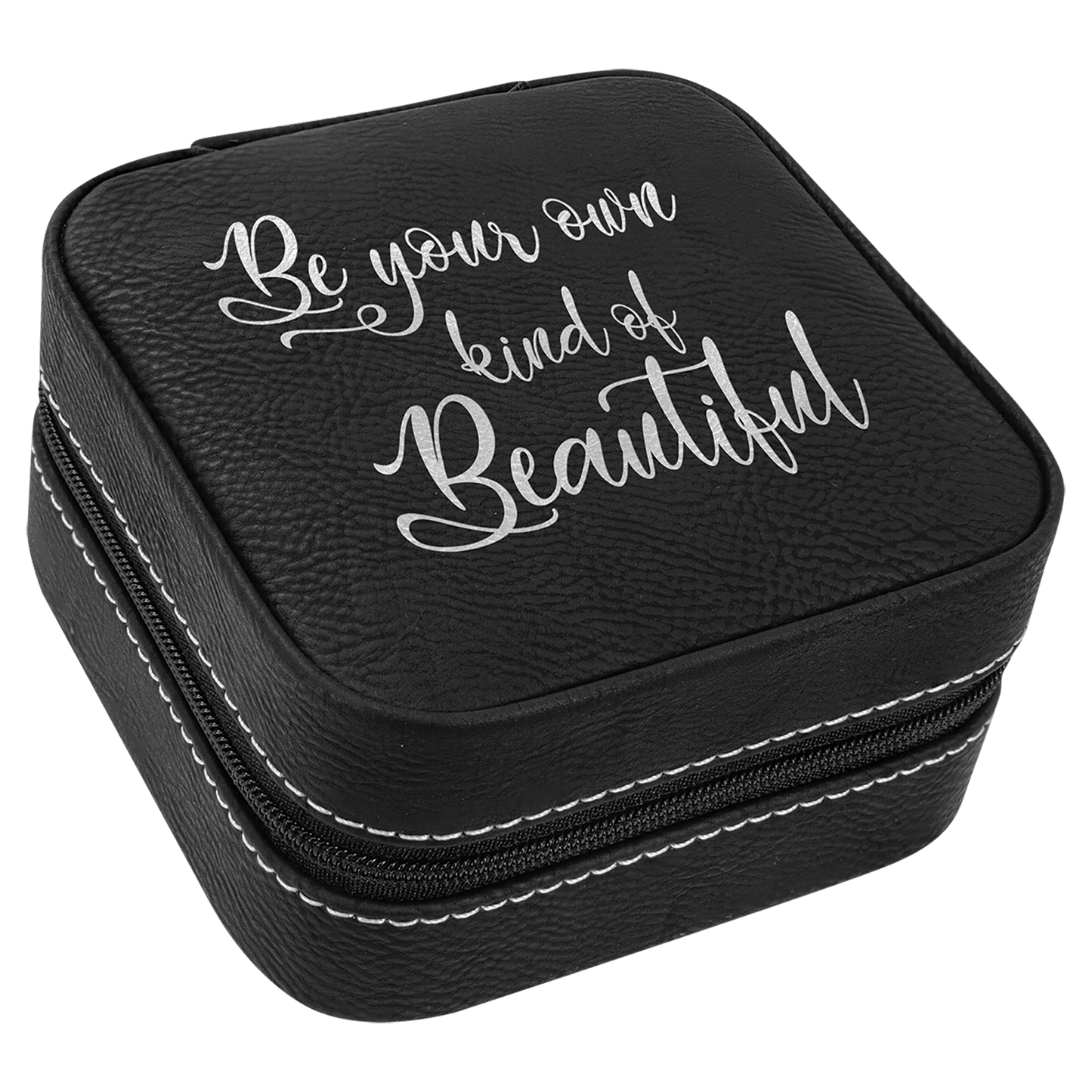 Personalized Black/Silver Leatherette Travel Jewelry Box