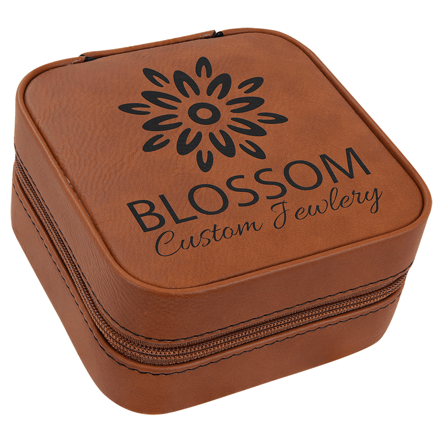 Personalized Rawhide Leatherette Travel Jewelry Box with Black Lining