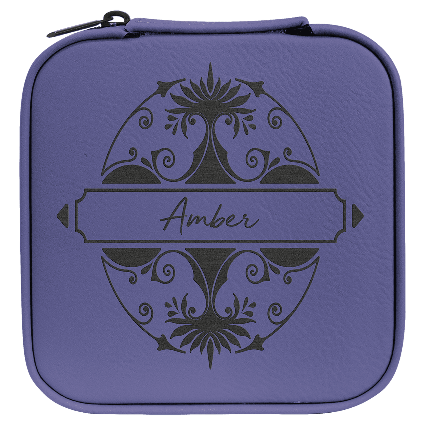 Personalized Purple Leatherette Travel Jewelry Box with Black Lining