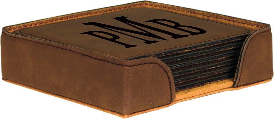 Custom Dark Brown Square Leatherette 6-Coaster Set - Leatherette