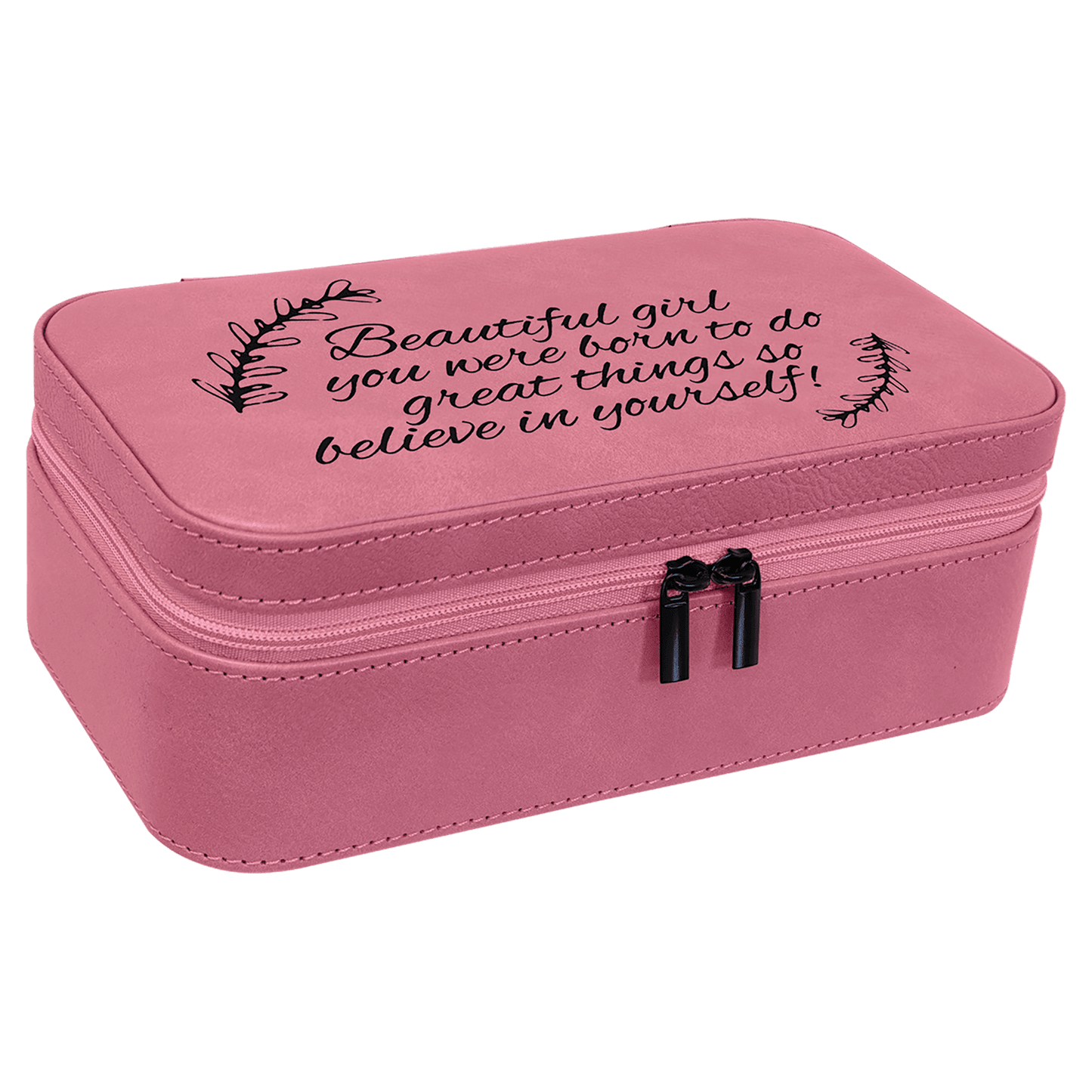 Personalized Pink Large Leatherette Jewelry Box