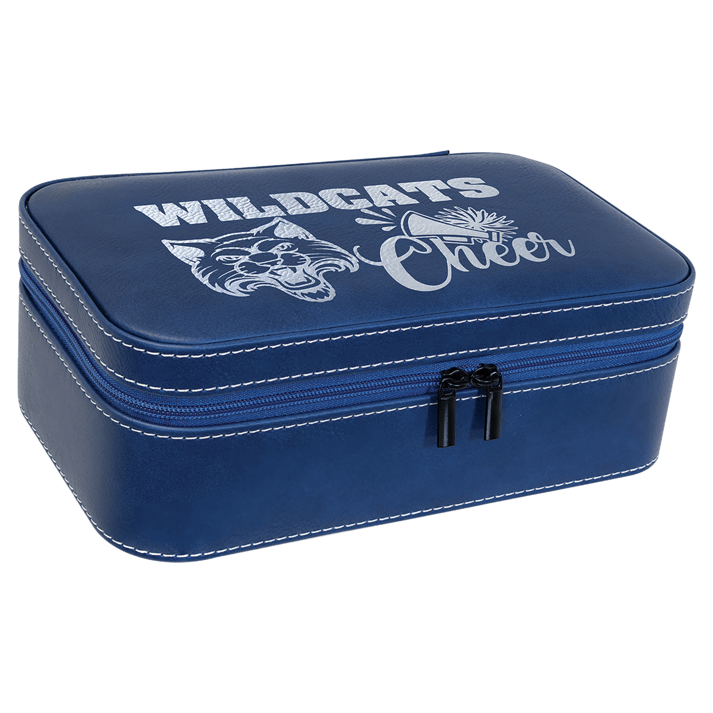 Personalized Blue/Silver Large Leatherette Jewelry Box
