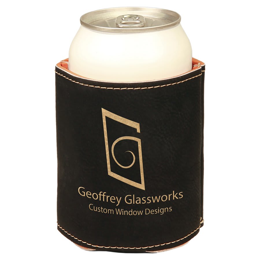 Custom Black/Gold Leatherette Beverage Holder - Leatherette
