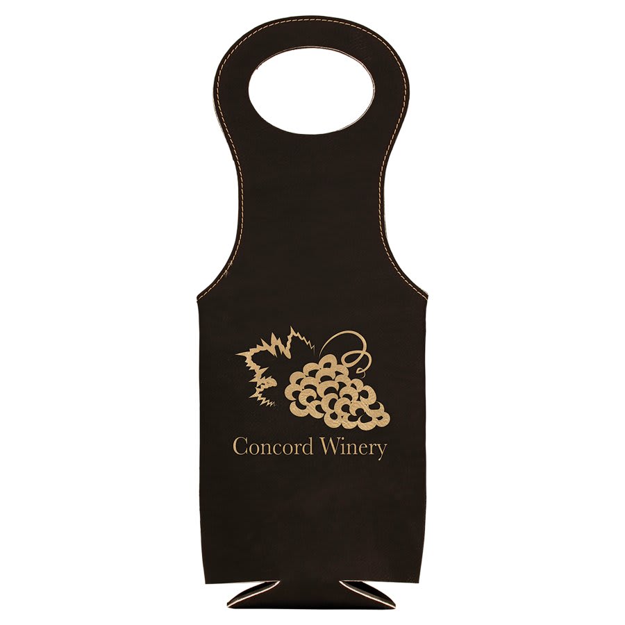 Custom Black/Gold Leatherette Wine Bag - Leatherette