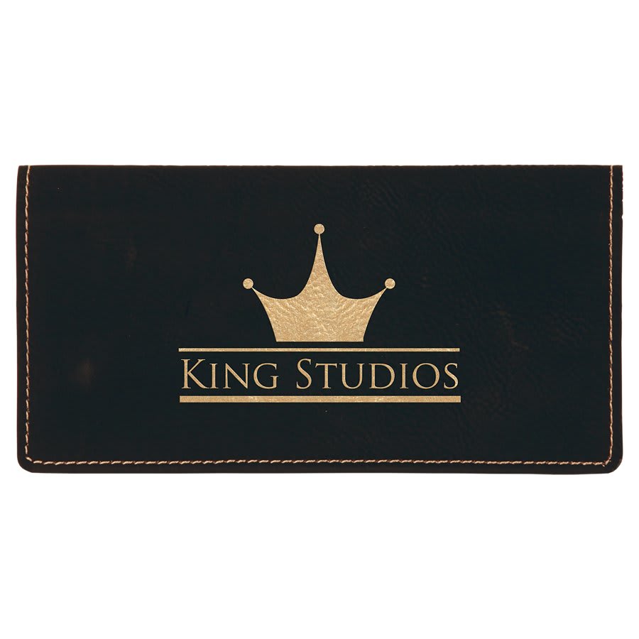 Personalized Black/Gold Leatherette Checkbook Cover - Leatherette
