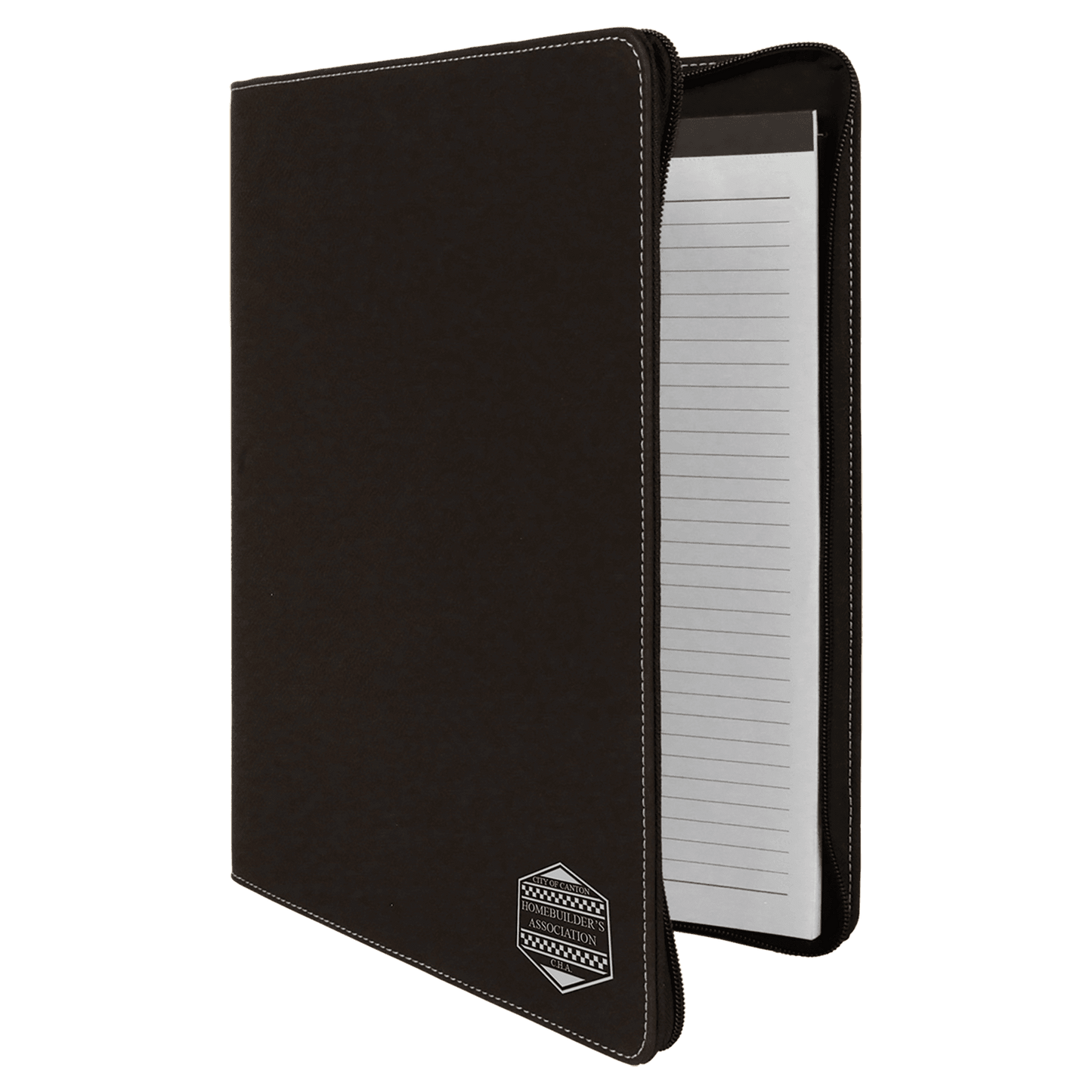 Personalized Black/Silver Leatherette Portfolio with Zipper - Leatherette